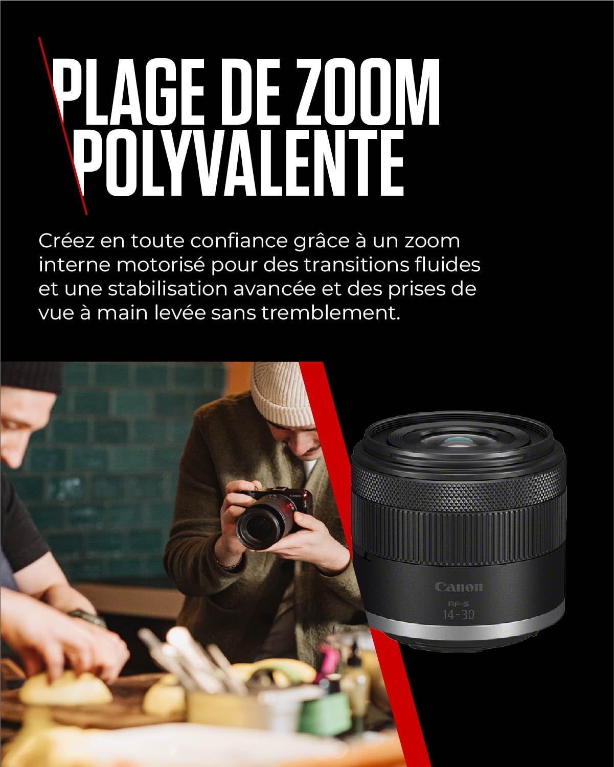 Objectif pour appareil photo Canon RF-S 14-30mm F4-6.3 IS STM PZ, Zoom Ultra Grand-Angle, Stabilisateur d'Image Optique à 5,5 Viteses, Zoom Motorisé Vlog et Créateurs de Contenu Compatible Canon EOS R