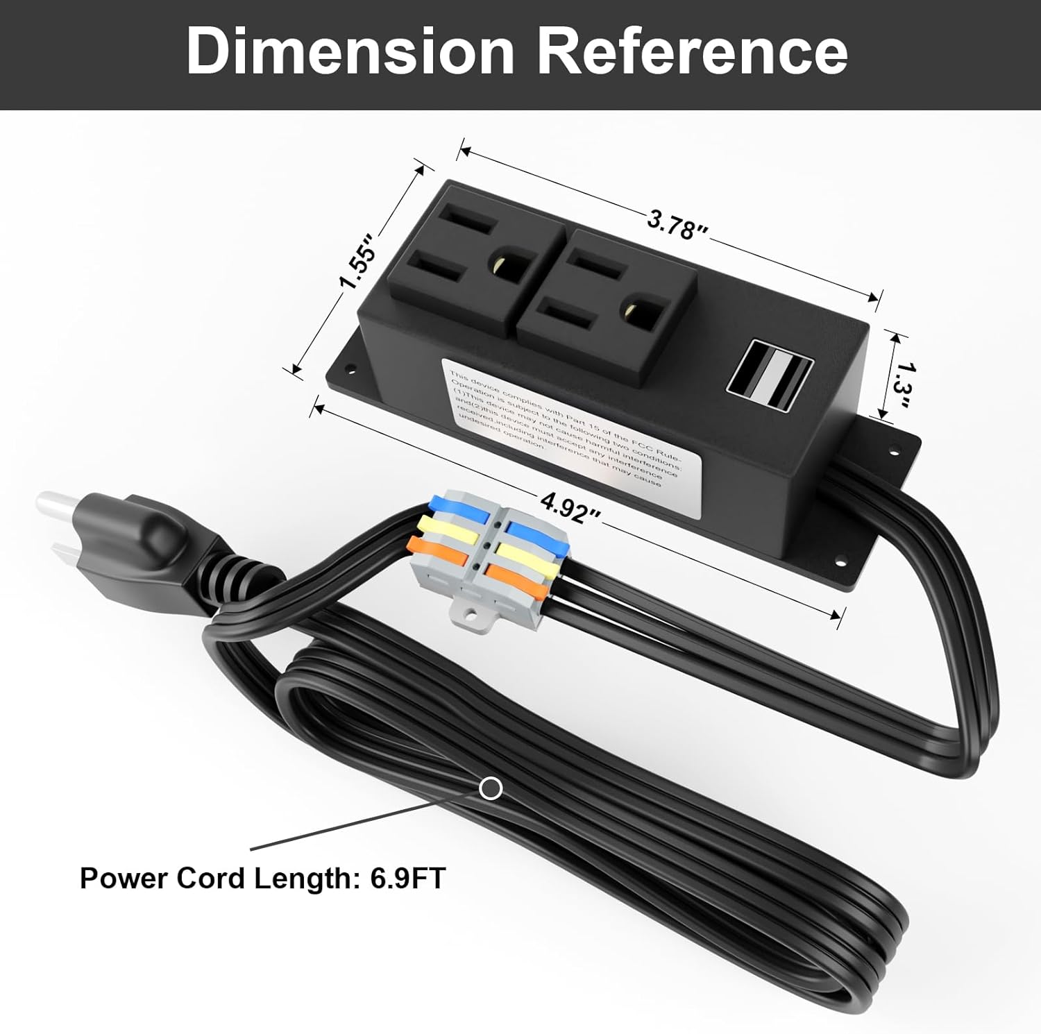 Gun Safe Power Outlet Kit - Electrical Outlet Strip for Gun Safe Accessories, 2AC Outlets & 2USB Ports, 6.9FT Removable Power Cables with Quick Connector, UL Listed, Mountable Inside Gun Cabinet Safe