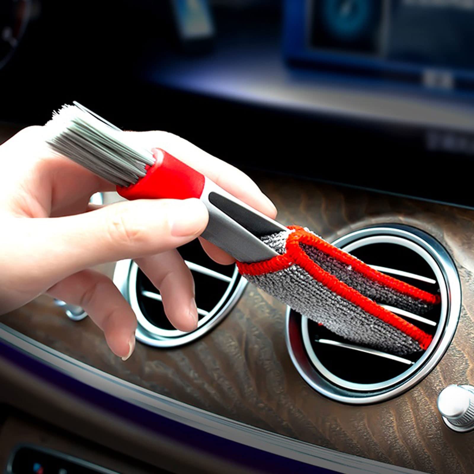 Szczotka do czyszczenia, 2 szt. Szczotki z podwójną główką do szczotki do nawiewu samochodowego Odżywka do kratki Duster Wipe Auto Detailing Cleaner Narzędzia do czyszczenia wnętrza samochodu