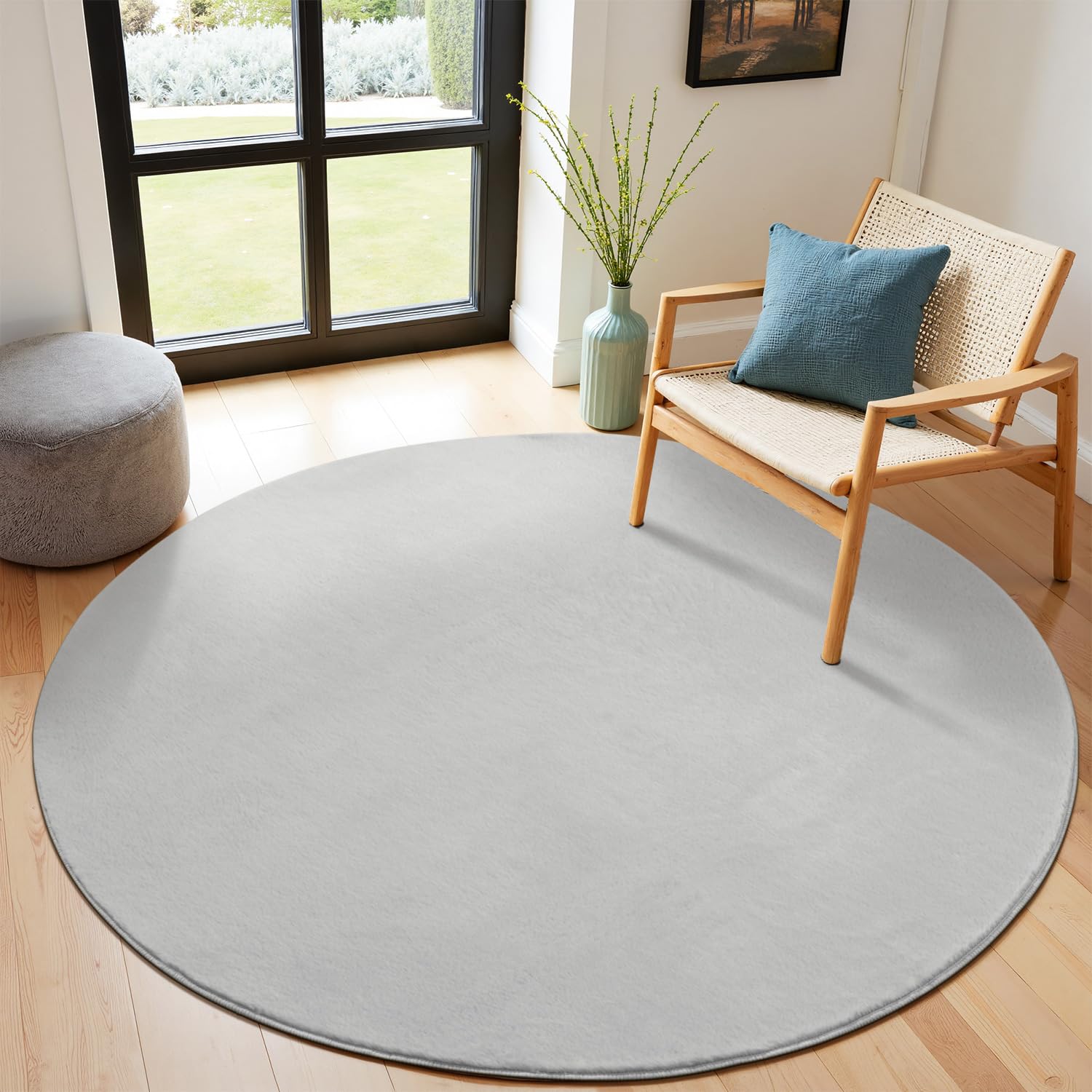 Tapis rond antidérapant gris 100 cm lavable SHACOS pour sécuriser le sol
