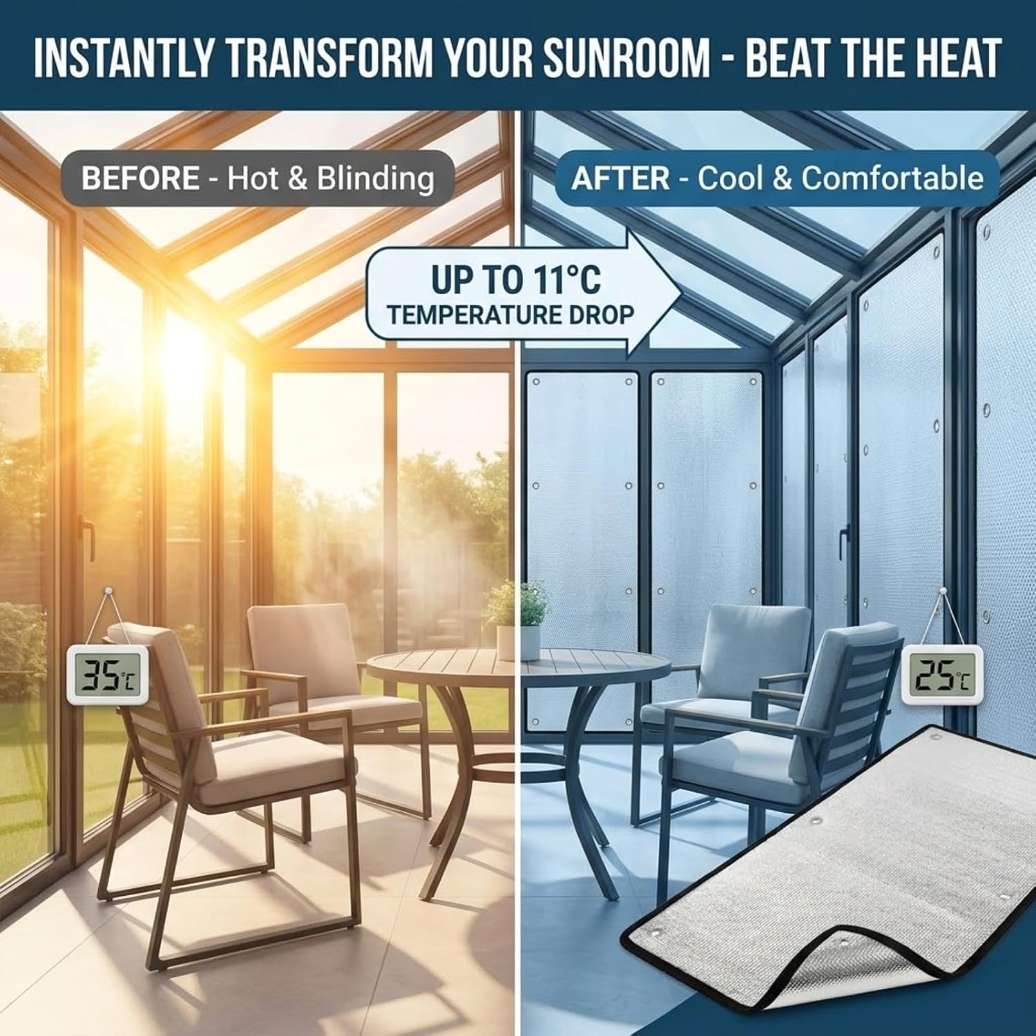 Magnetic Window Insulation Kit for Summer Heat, Reflective Aluminum Foil Blackout Window Cover, Heat Blocker Privacy Film for RV Camper, Home, Skylight, 8mm Thick(34x71in)