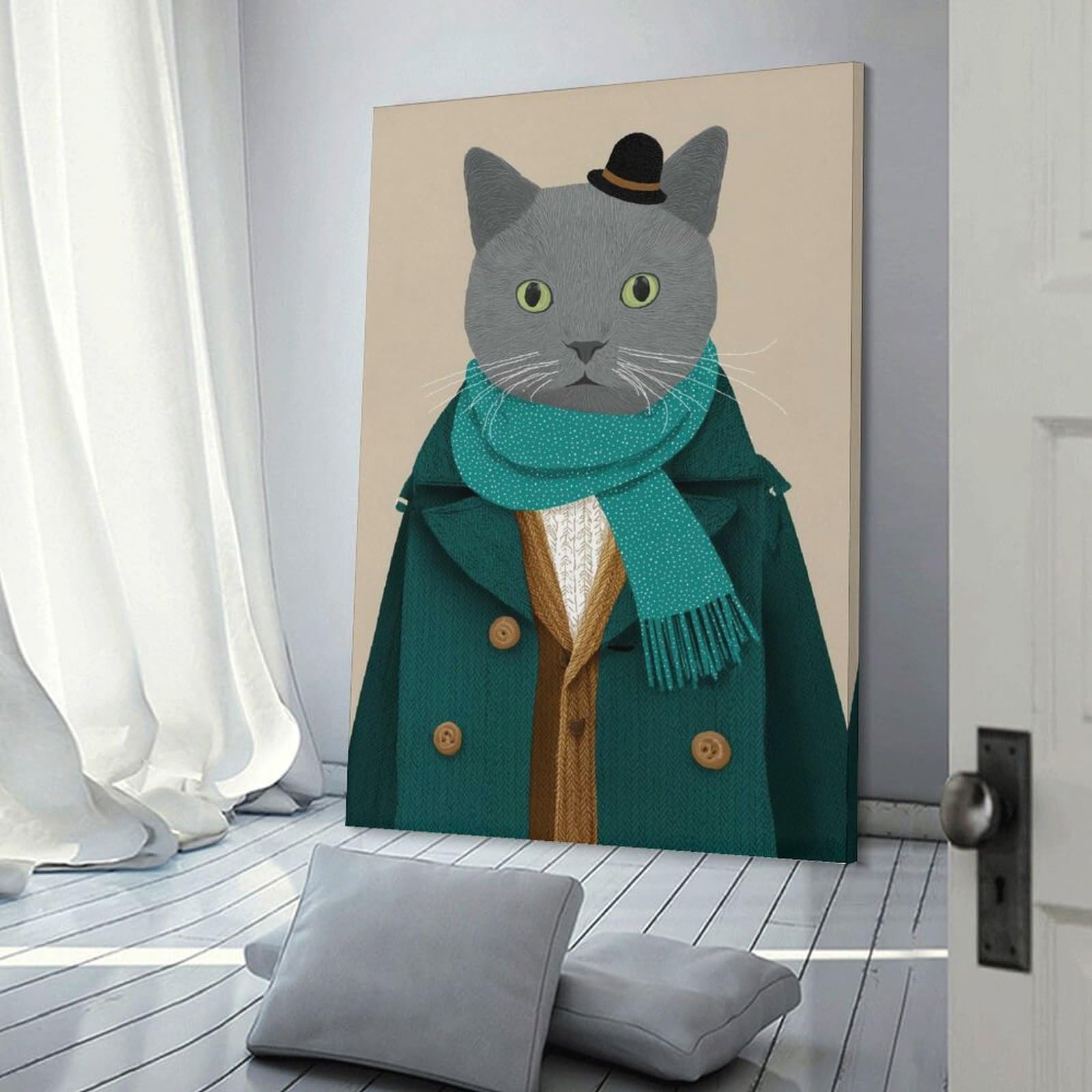 Junmoney Dapper Cat Portrait Hanging Wall Art, 08x12inch(20x30cm), for Home Walls, Creative Rooms Or Shared Spaces, A Flexible Wall Accent for Shared Spaces