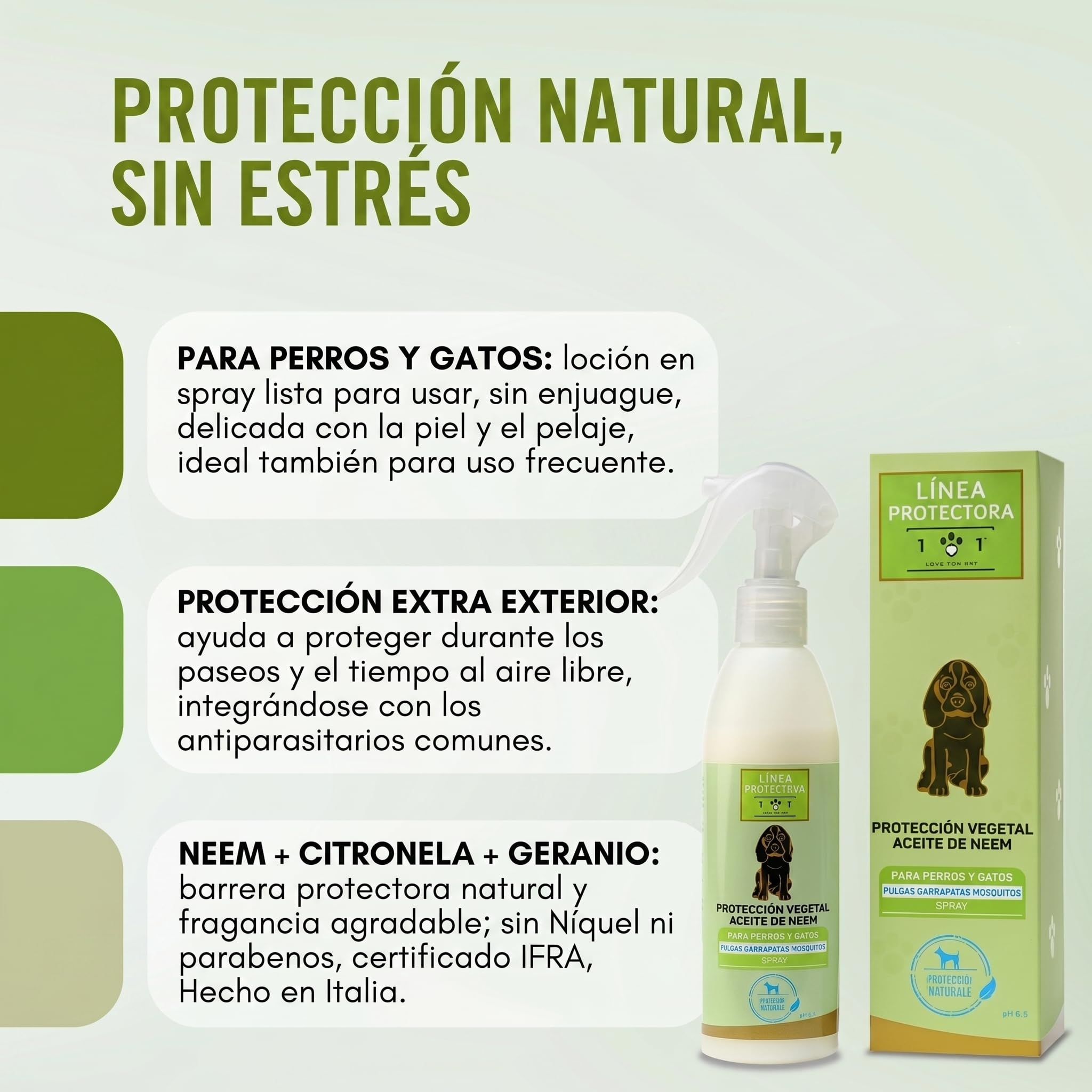 Spray Antiparasitario Perros y Antipulgas Gatos Natural 250ml con Aceite de Neem, Citronela y Geranio, Repelente Garrapatas, Anti Pulgas y Garrapatas Perros Listo para Usar
