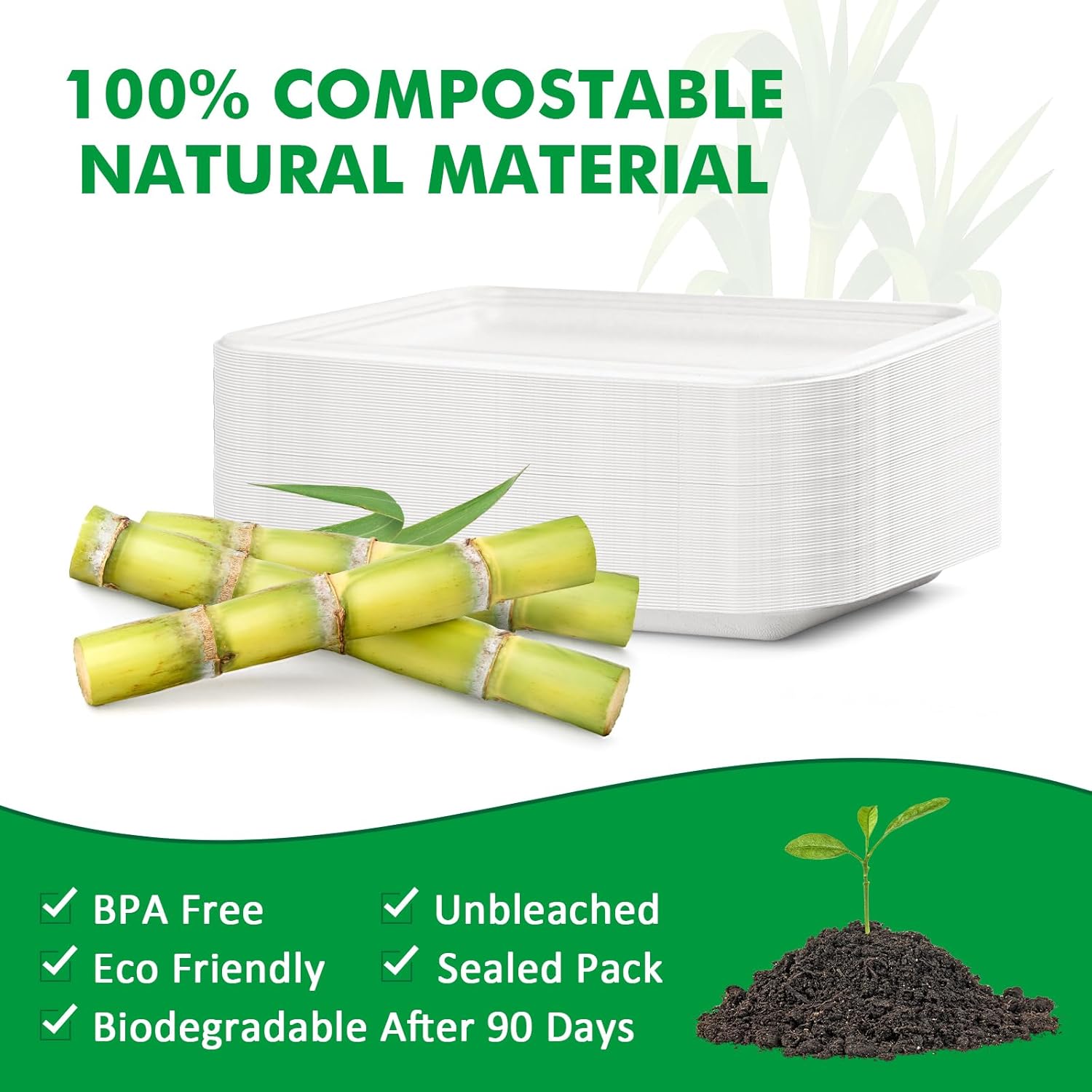 100 Pack 14 Inch Disposable Food Trays, Heavy Duty Large Paper Plates for Serving Food, Compostable Platters for Crawfish Lobster Seafood Boil BBQ Party, White Rectangle Plates