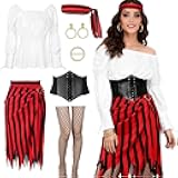 Women's Renaissance Blouse with Pirate Dress & Accessories - Halloween Outfit
