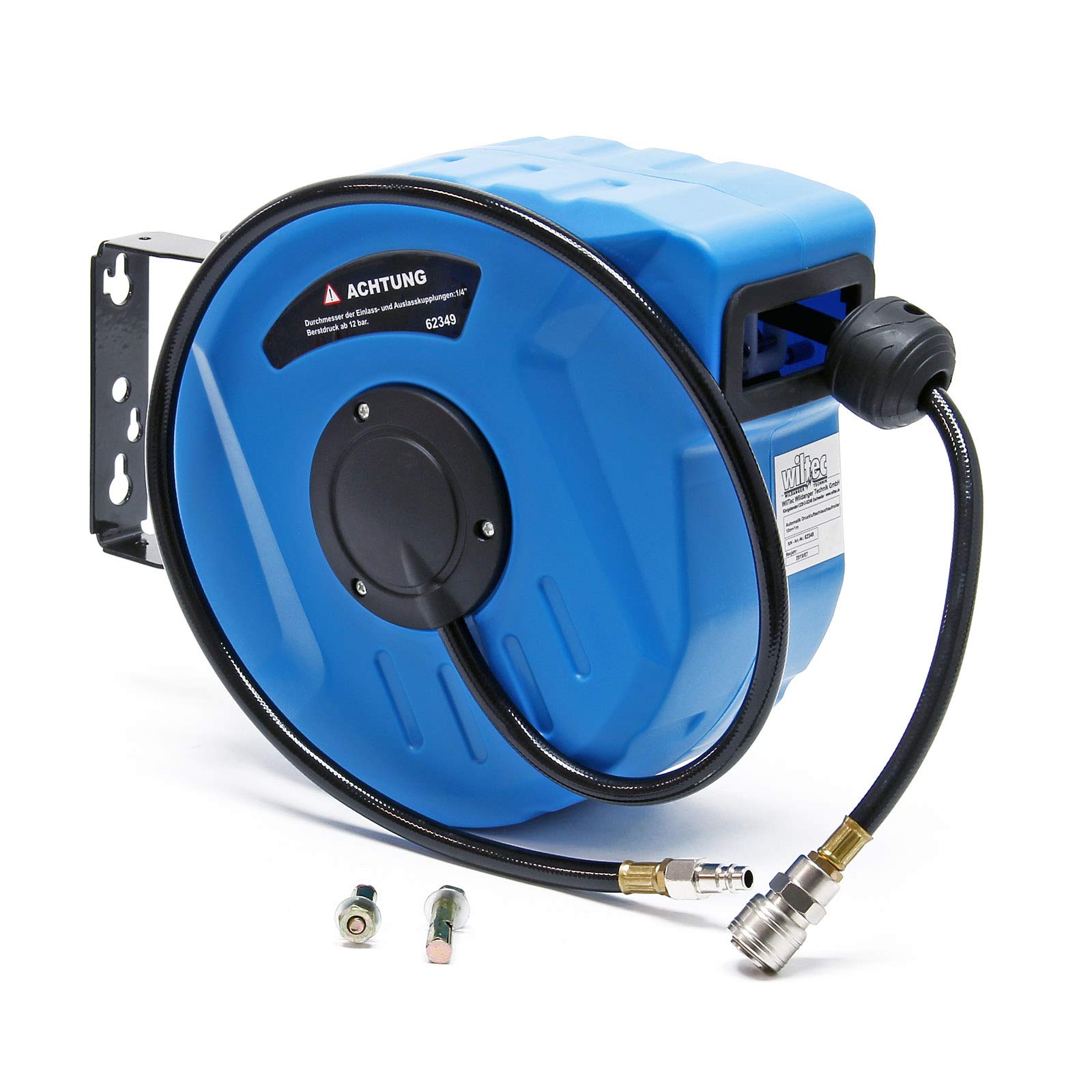 Wiltec Avvolgitubo automatico 10m + 1m Avvolgitore tubo aria compressa a parete girevole a 180°
