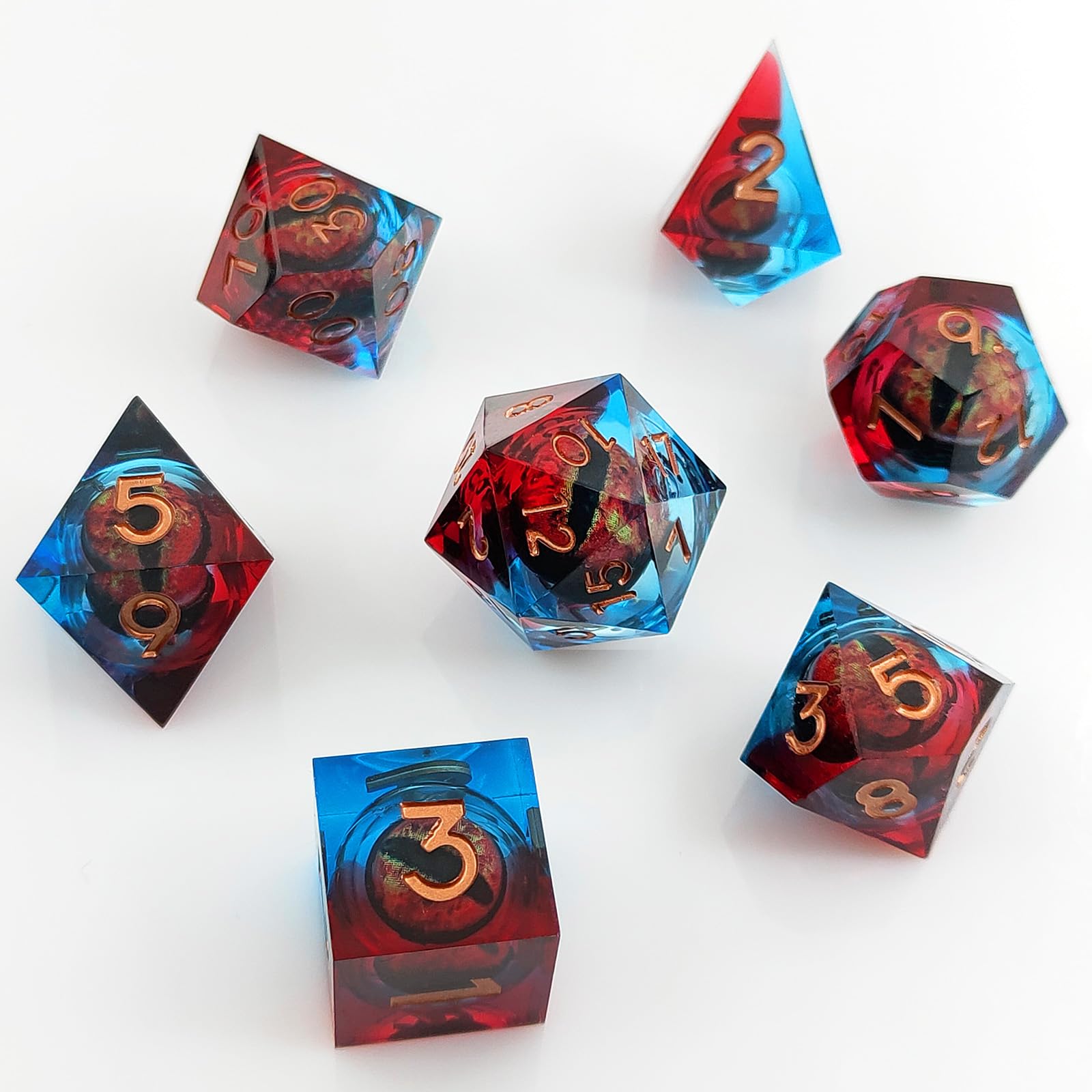 ORUZA 7 PCS Dragon Eye DND Dice Liquid Core D&D Dice Resin Sharp Edge Polyhedral D&D Dice Set for Dungeons and Dragons Role Playing Die D20 D12 D10 D8 D6 D4 D% - Image 4
