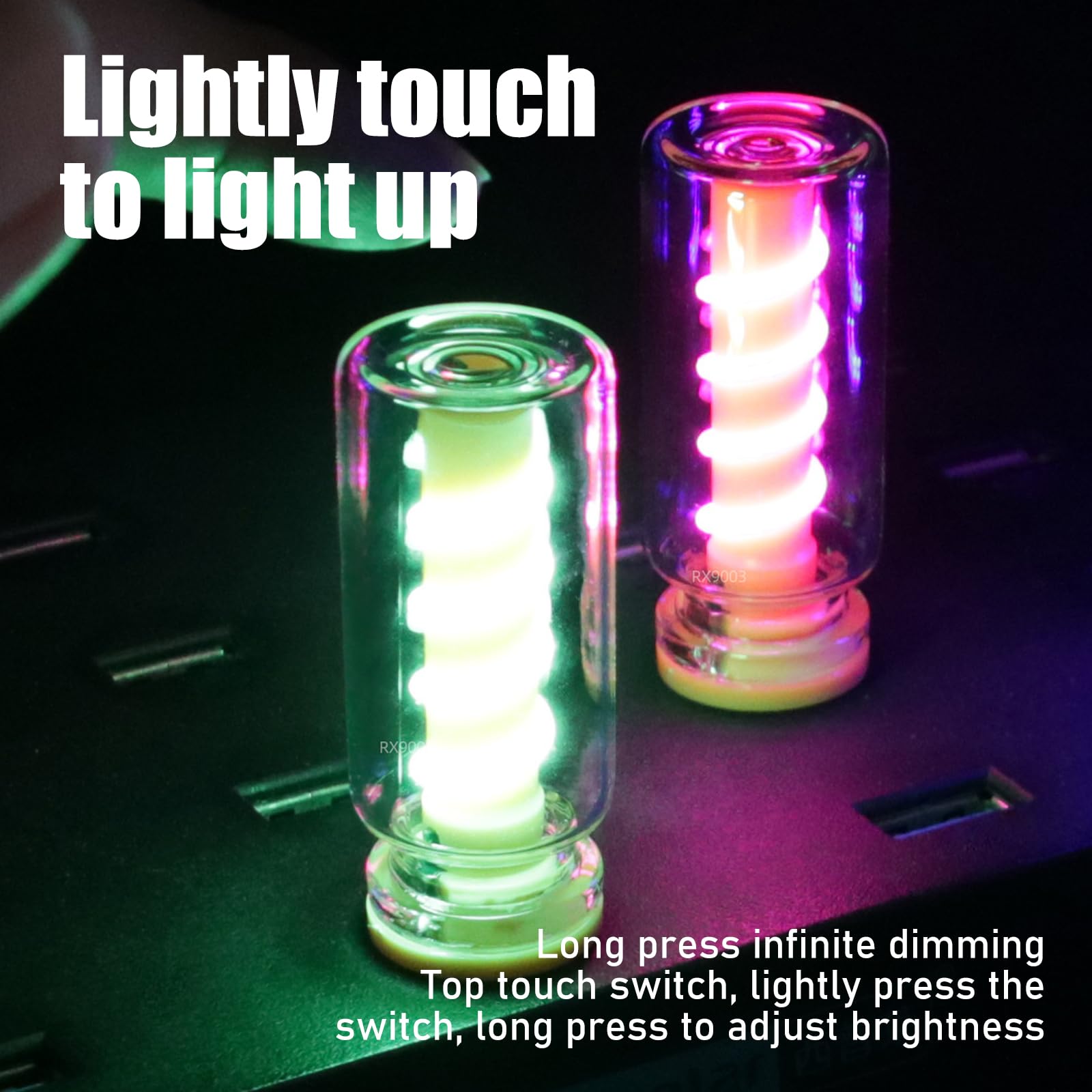 4 luci notturne a LED USB, mini luce LED per auto, dimmerabile, lampada USB con touch, retro USB, luce notturna in vetro trasparente, luce notturna bianca calda, rosso, blu, viola