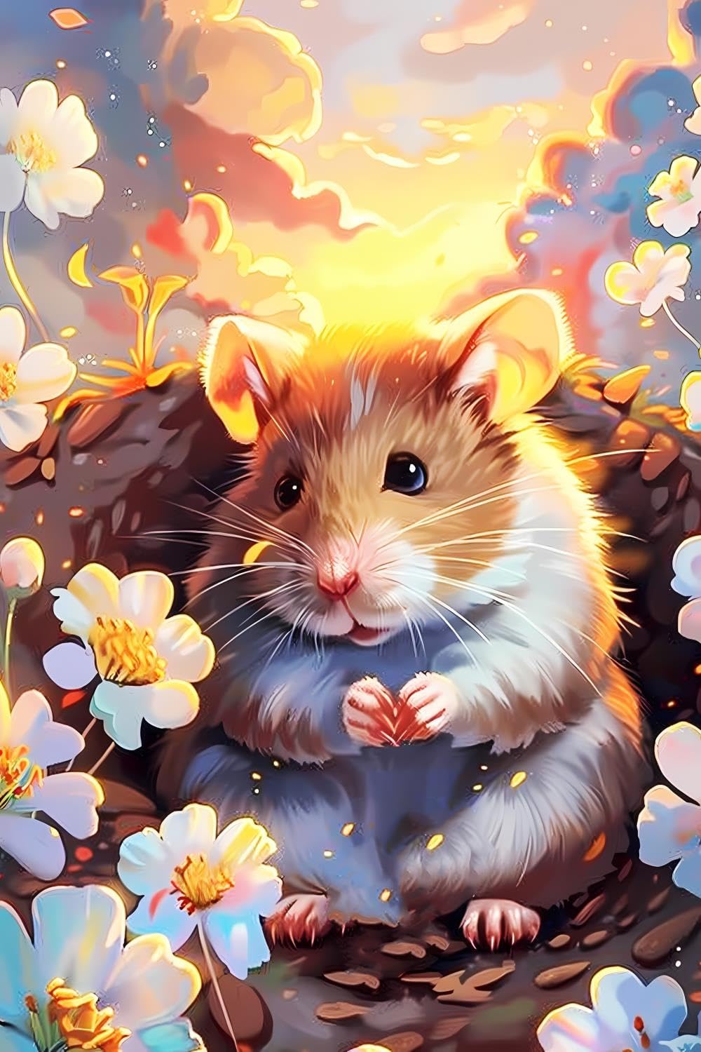 NSUAJOF 5D Hamster Diamond Painting Kits, Cute Little Hamster Surrounded by Flowers Home Wall Decor Gift Round Diamond Dots for Adult 20x30 inch