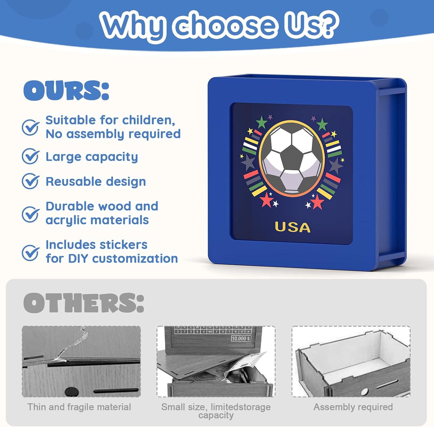 Summidate Wooden Soccer Money Box, World Cup Piggy Bank for Kids and Adults image 2