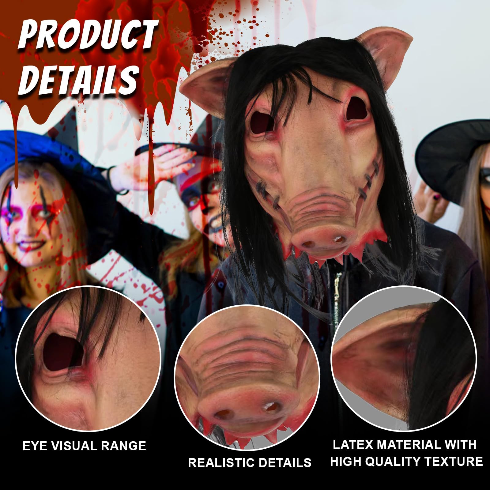 AENEY Scary Puppet Halloween Mask Horror Full Head with Hair, Creepy Party Cosplay Costume Props (Pig-1), Saw Pig-1, 2 x 5 x 5 pulgadas - Image 3