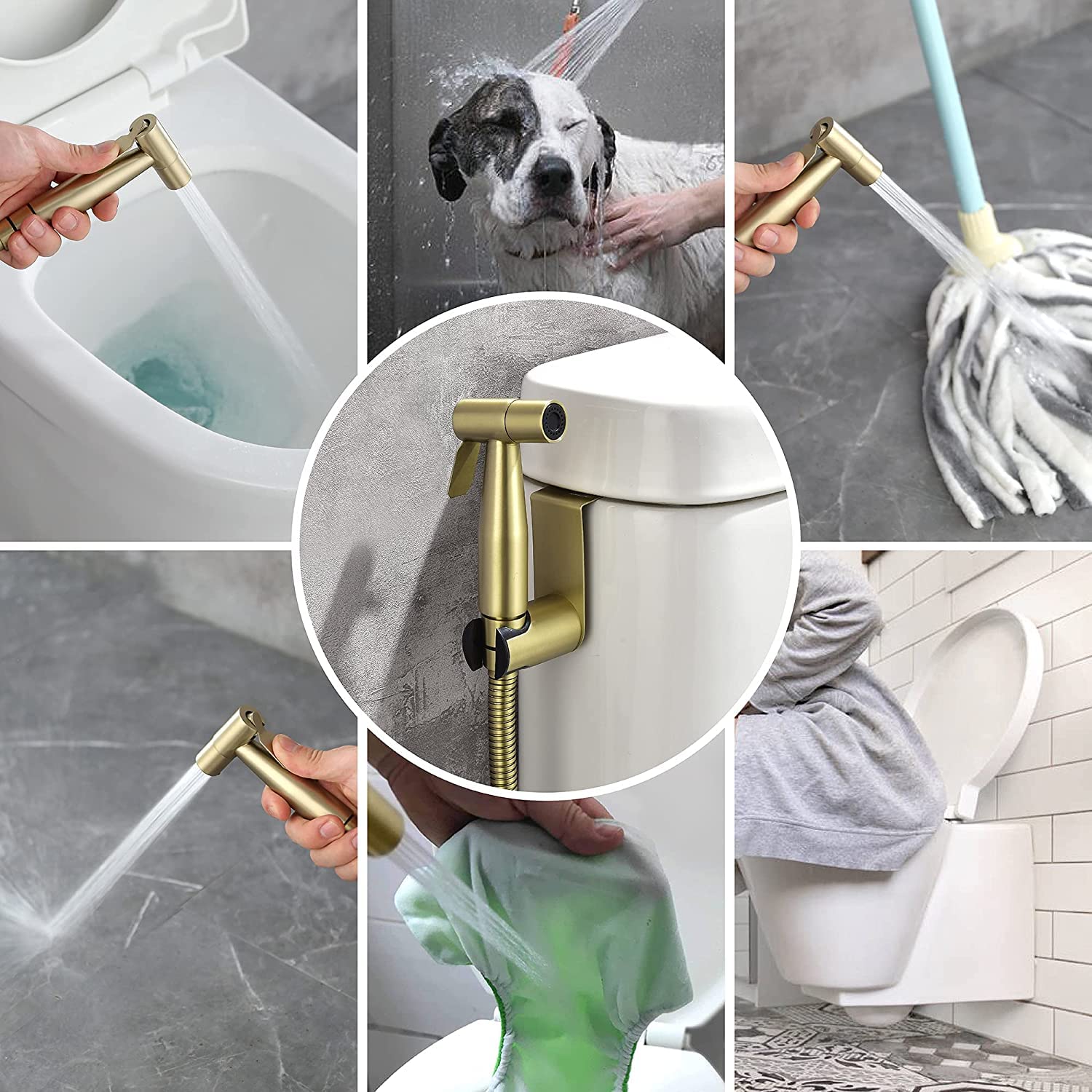 Spruzzatore Per Bidet Tenuto in Mano, Atomizzatore Per WC Portatile/in Acciaio Inossidabile Con Gancio, Facile da installare, Per Animali Domestici, Igiene Personale,Brushed gold