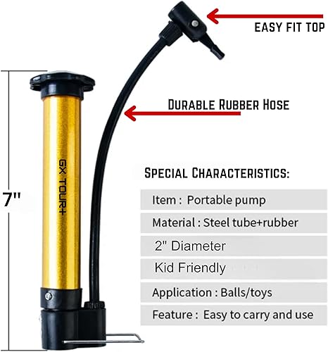 Miniatura 2 de Inflador de bolas con agujas humedecidas. Fácil de operar y apto para niños. Baloncesto, fútbol, fútbol y mucho más. Funda metálica duradera.