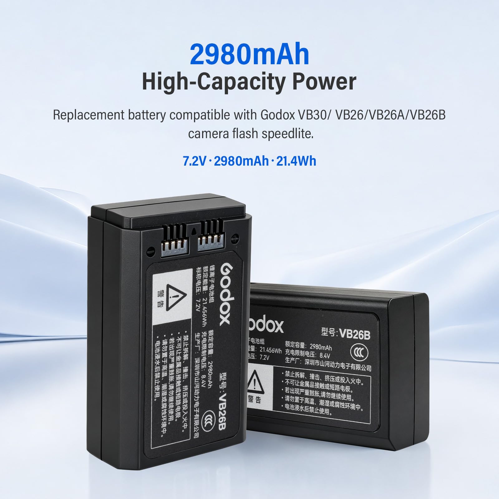 Godox VB26B VB26 Batterie 7,2 V/2 980 mAh pour Les Flashes Godox V1C V1N V1S V1F V1O V1P Ainsi Que pour Les modèles V860III V850III MFR76 et AD100PRO (2026)