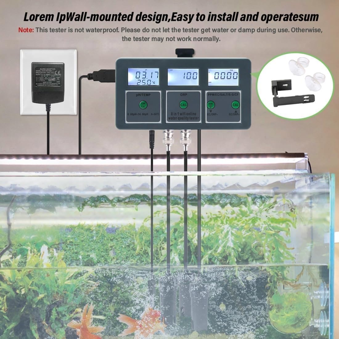WiFi Smart Water Quality Monitor, misuratore di PH 8 in 1 Data Logger Temperatura TDS Salinità SG EC Analizzatore di ORP for acquari Piscina idroponica, Applicare in fonti d'Acqua, Acquario