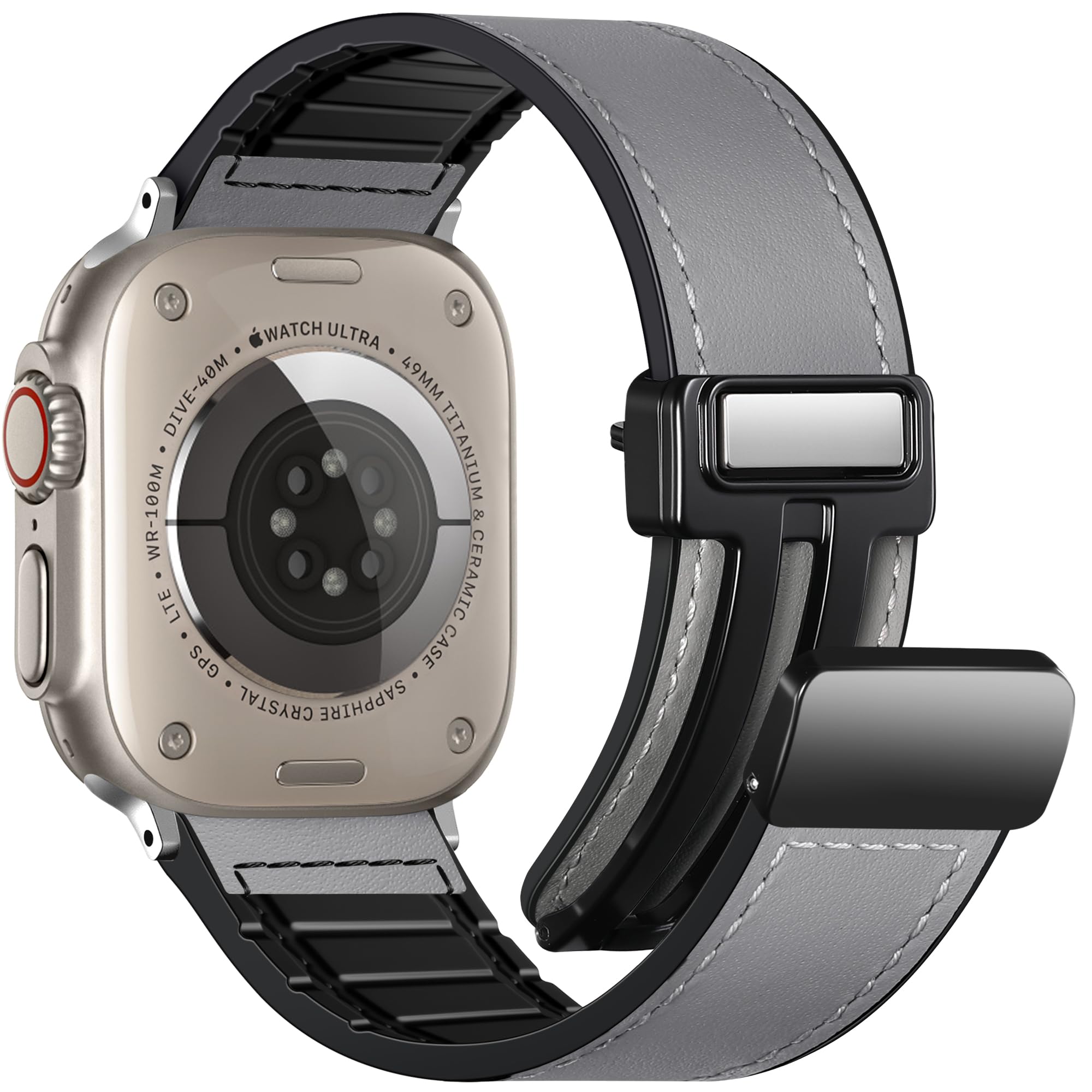 Charlam Magnetic Leather Bands Compatible with Apple Watch Bands 49mm 46mm 45mm 44mm 42mm 41mm 40mm 38mm Men Women,Genuine Leather Straps for iWatch Bands Ultra 3/2/1 SE Series 11 10 9 8 7 6 5 4 3 2 1 — view 13