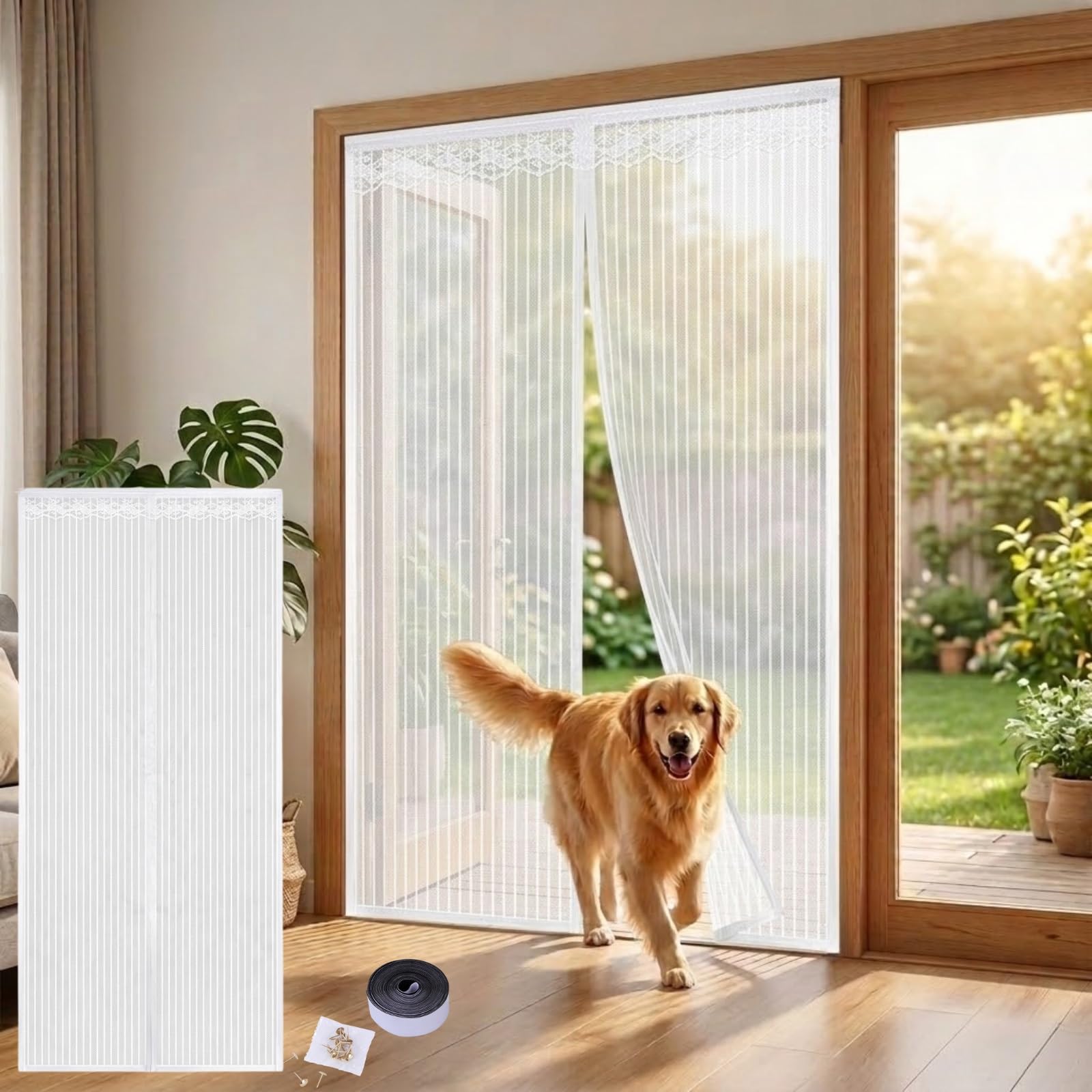 Yqyhnb White Magnetic Fly Screen Door Mesh Curtain, Heavy Duty Fiberglass Door Screen With Powerful Magnets, Hands-Free Self-Sealing Net For Patio, Balcony, 90 X 210Cm, Black(,39X83in(100X210cm))