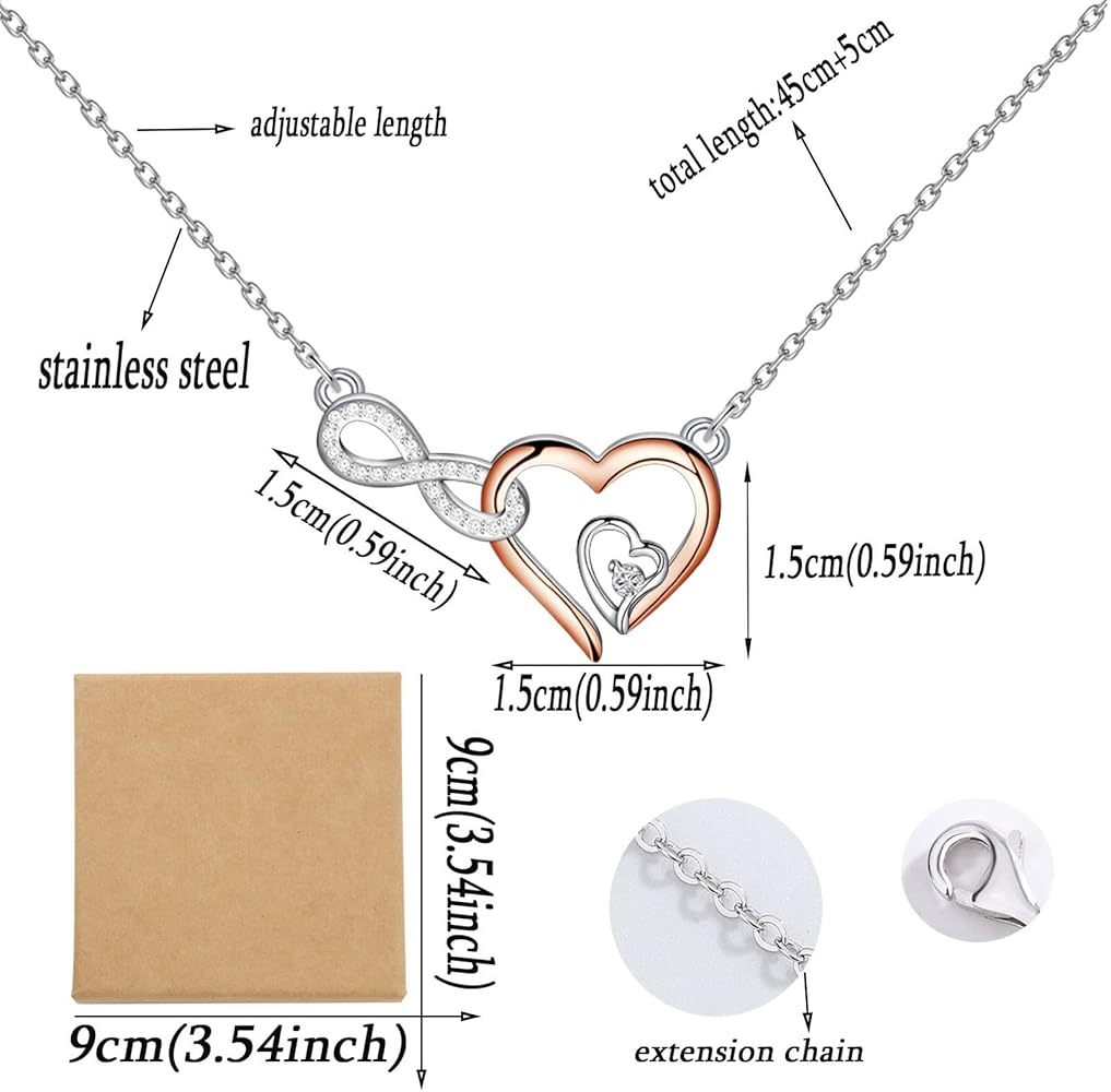 Collana KEYCHIN Infinity Heart Per Tata, Regalo Per Tata E Nonna Con Biglietto Di Auguri, Placcato Oro Bianco E Rosa