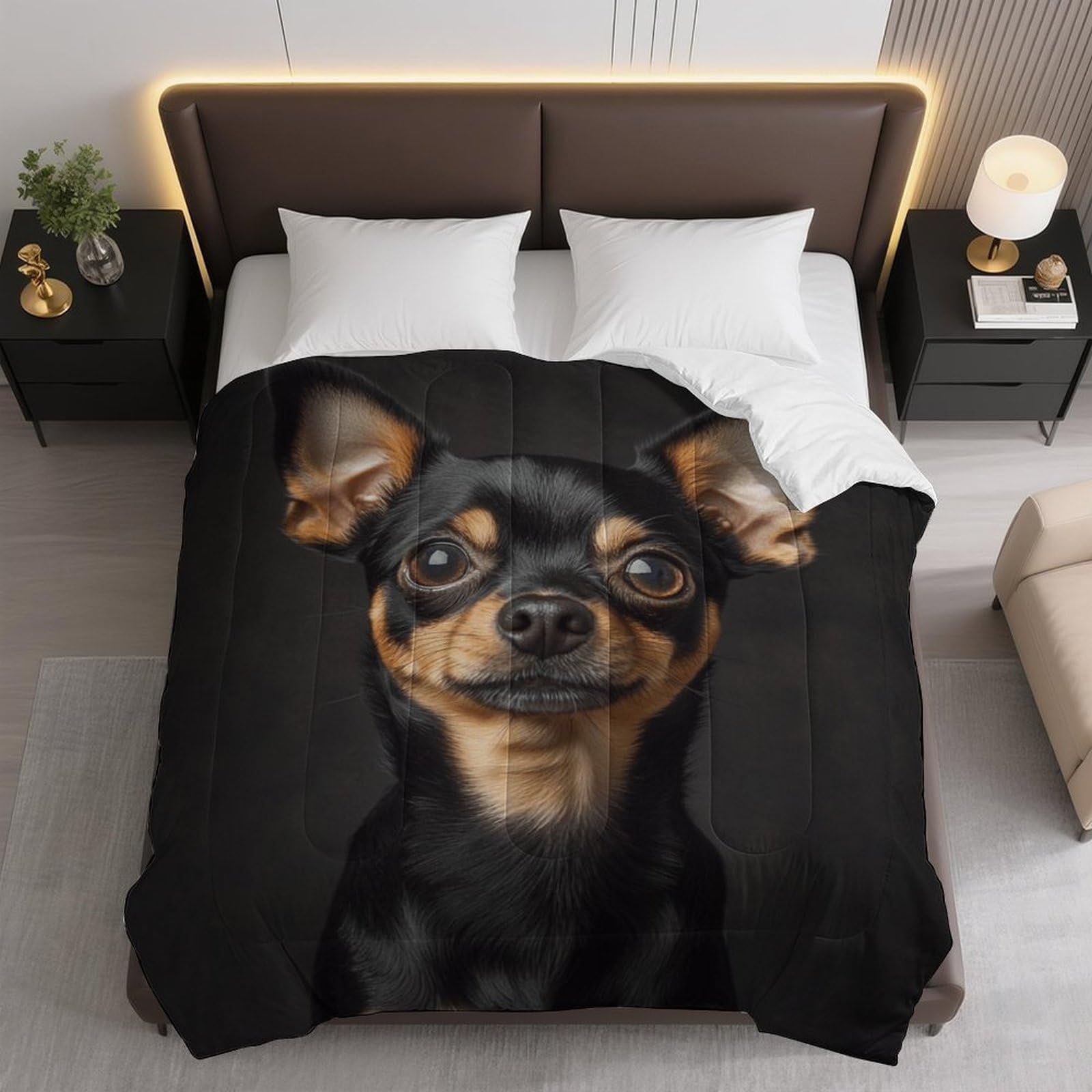 Chihuahua Pattern Comforter Bedding Heavy Bed Blanket Soft Warm Fluffy All Seasons Only Quilt 155x220cm
