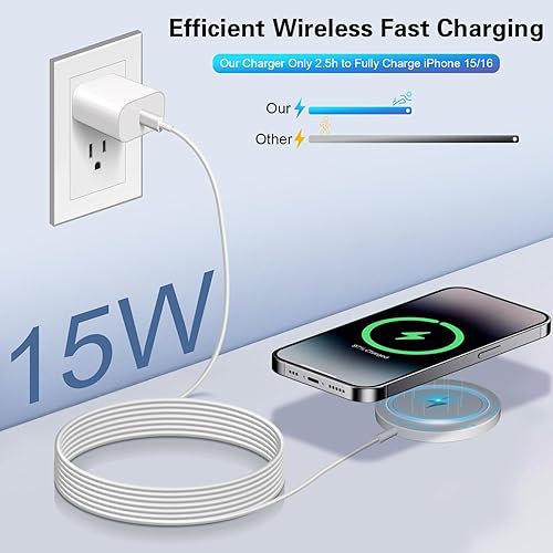 Miniatura 2 de Cargador inalámbrico magnético de 6 pies y 15 W, cargador Apple MagSafe, almohadilla de carga rápida y cargador rápido USB C, cargadores rápidos