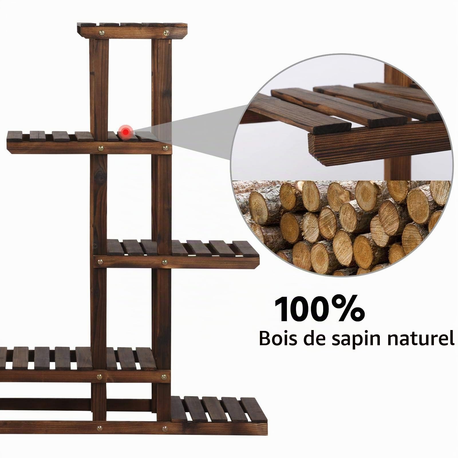 Yaheetech Étagère à Fleurs à 5 Niveaux Escalier pour Plantes Banc à Fleurs en Bois de Jardin Extérieur 97 x 96 x 25 cm