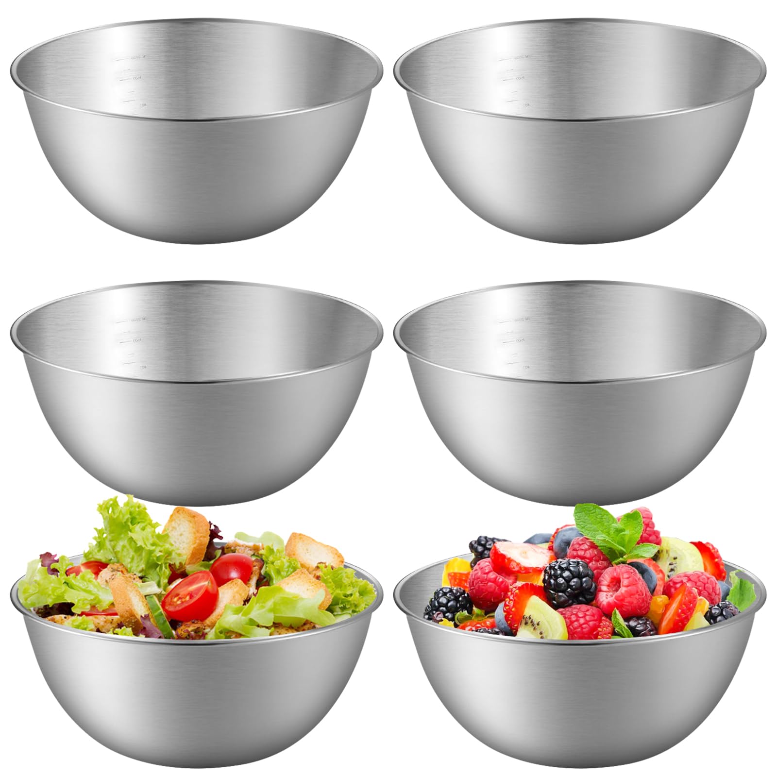 8 Stück Edelstahl Schüsseln Set - 19cm Stapelbar Mit Skala Für Küche & Service