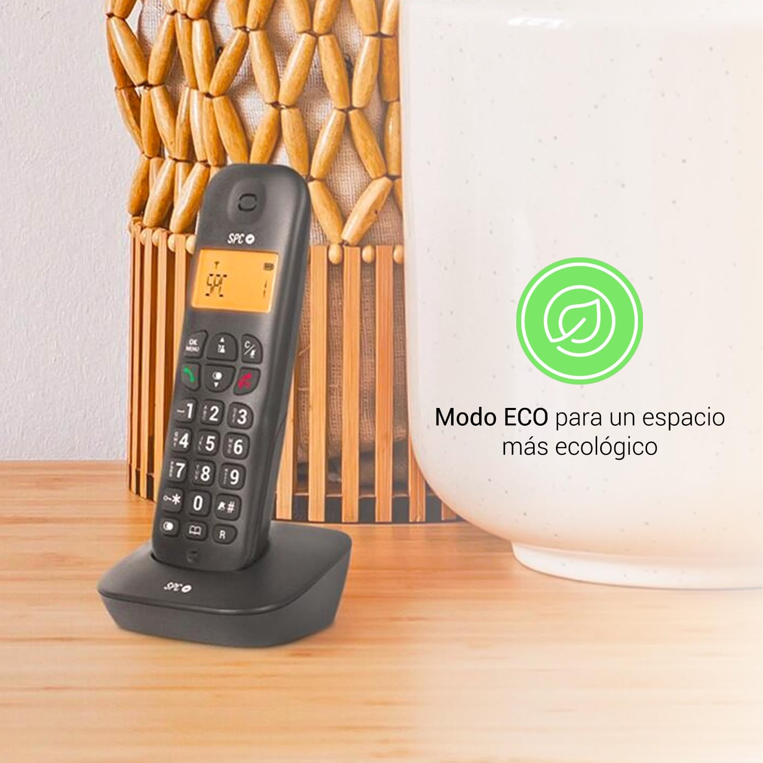 SPC Air – Teléfono Fijo inalámbrico con Pantalla iluminada, identificador de Llamadas, Agenda 20 contactos, Modo Mute, 5 melodías Disponibles, compatibilidad Gap y Modo Eco - Negro - 4