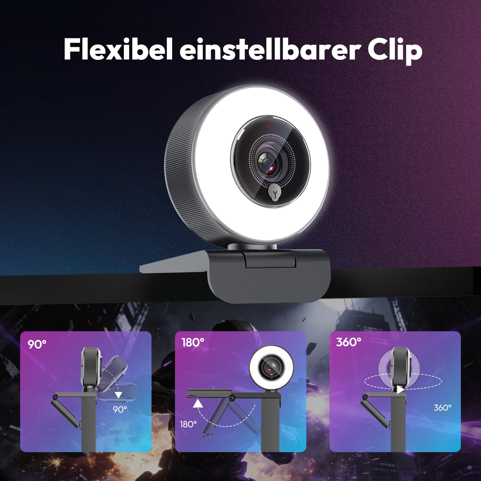 Angetube 4K Webcam mit Licht,PC-Kamera mit Zwei Mikrofonen,1080P@60FPS für flüssiges Streaming,USB-A/C,PDAF-Autofokus,Plug&Play,mit Webcam-Abdeckung,kompatibel mit Zoom/Teams/Laptop/Mac und Windows