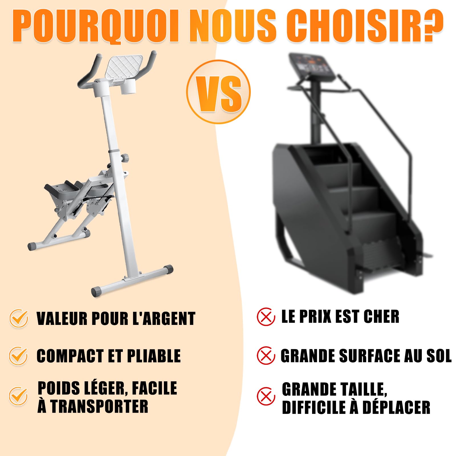 Stepper escalier pliable vertical pour exercices de cardio et entraînement complet du corps, charge de 109,8 kg