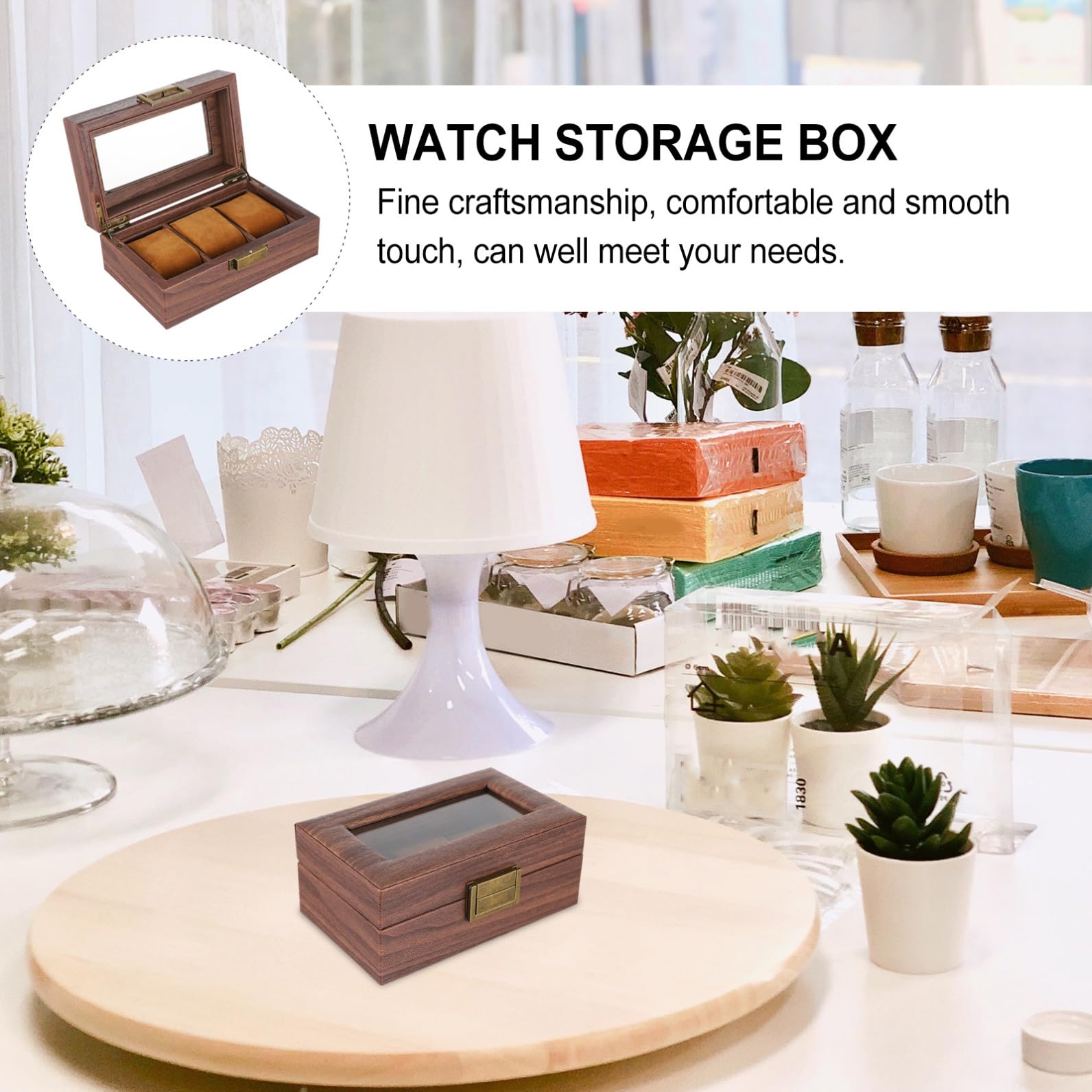 BESTYASH 3cuadrículas Caja De Madera Para Relojes Vitrina De Exhibición Caja De Almacenamiento De Relojes