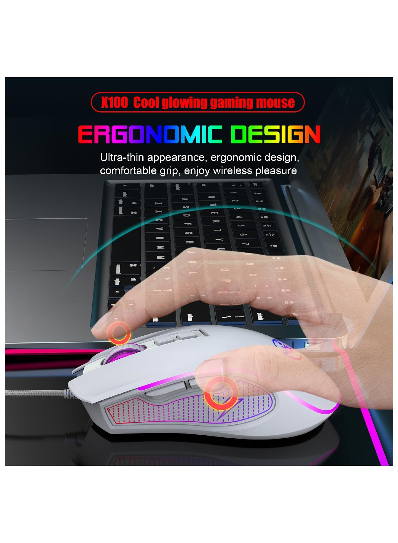 HXSJ X100 Mouse Gaming Cablato: Leggero, LED 7 Colori E 3600 DPI - Il Compagno Perfetto Per PC, Mac E PS4!