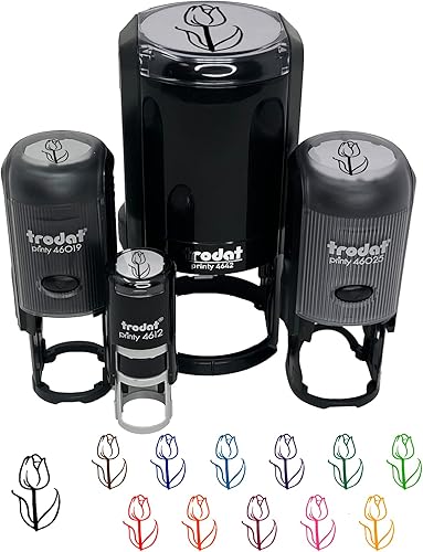 Sello de tinta de goma autoentintado con diseño de tulipanes dibujados a mano para sellar planificadores de manualidades, 1 pulgada de tamaño