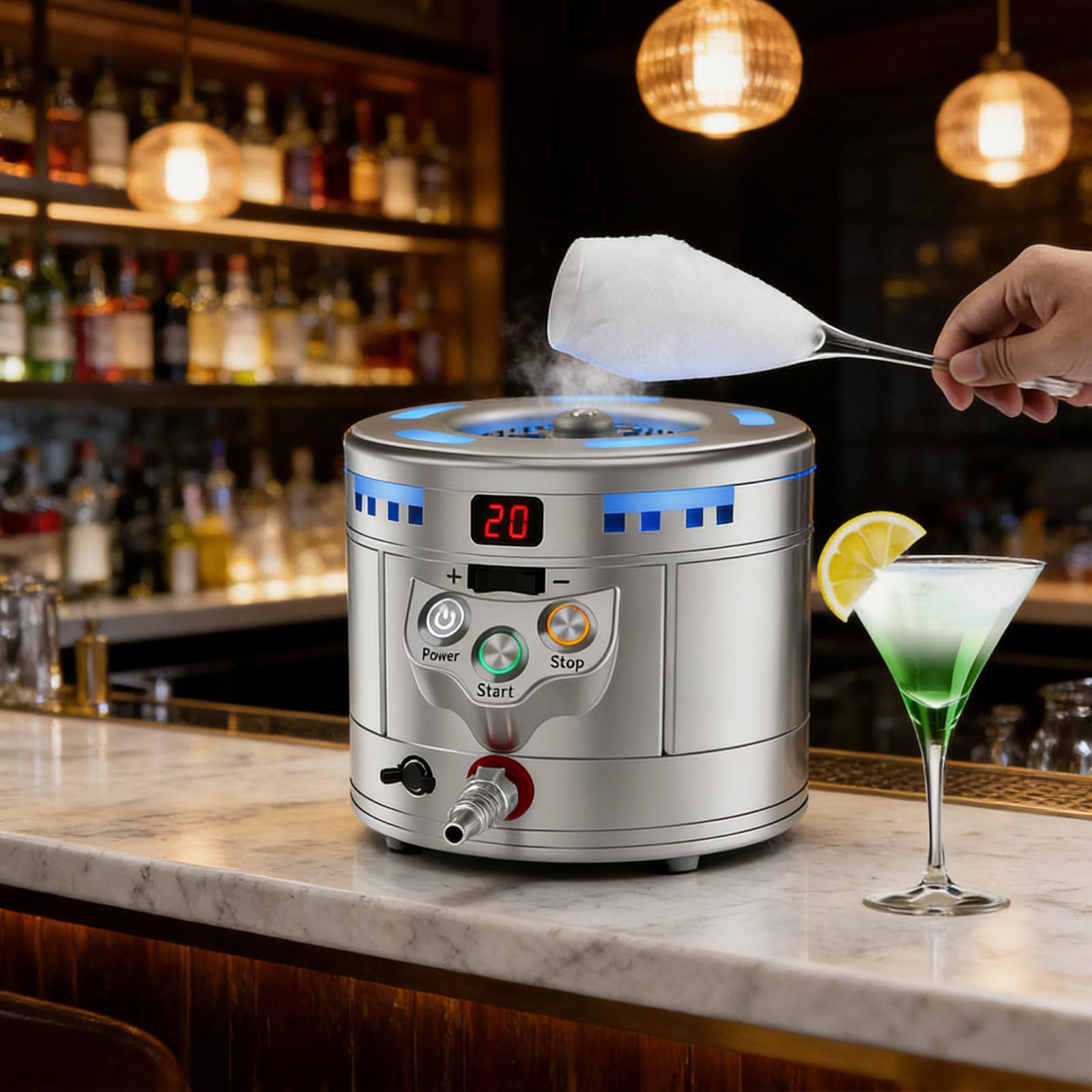 SICWEDIM Commercial Dry Ice Maker With Glass Chiller Function, 2-In-1 Drink Chiller Machine For Cocktail Bars, Wine Glass Chiller And Beer Mug Chiller For Restaurants And Hospitality Use