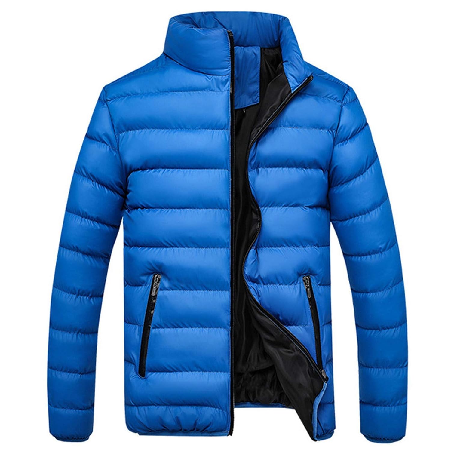 Lightweight Puffer Jacket Men Stand Collar Jacket Zip up Padded Coat Warm Down Jacket Thermal Outwear Quilted Jacket