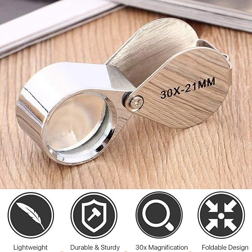 Miniatura 5 de KINGMAS Lupa de joyería de bolsillo de 1.181 x 0.827 in con 2 lentes 30x 60x iluminados joyeros lupa de ojos