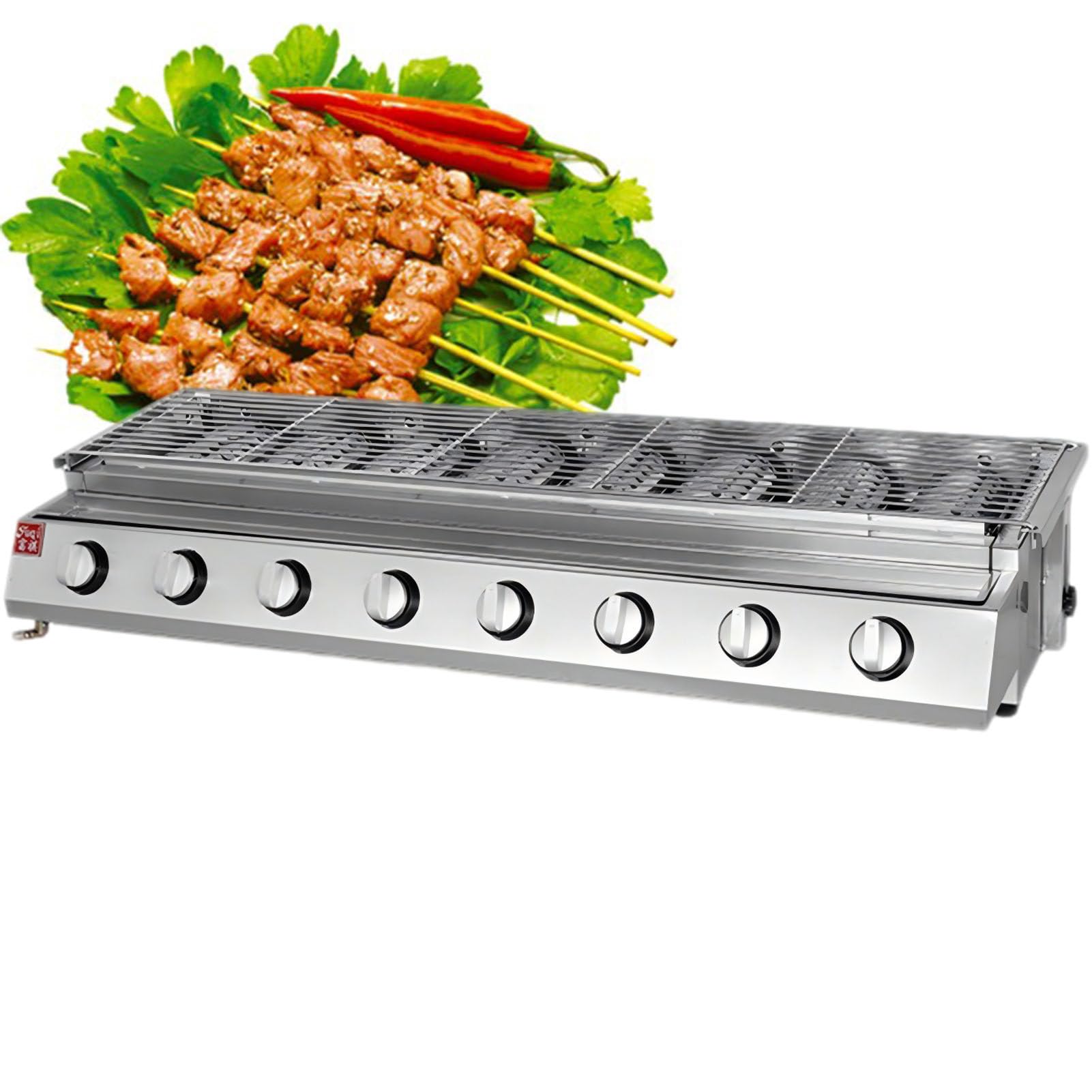 Griglia a Gas, Barbecue in Acciaio Inox con Altezza Regolabile, per Cucinare all'Aperto, Campeggio, Picnic e Giardino, Design da Tavolo 8-Burner