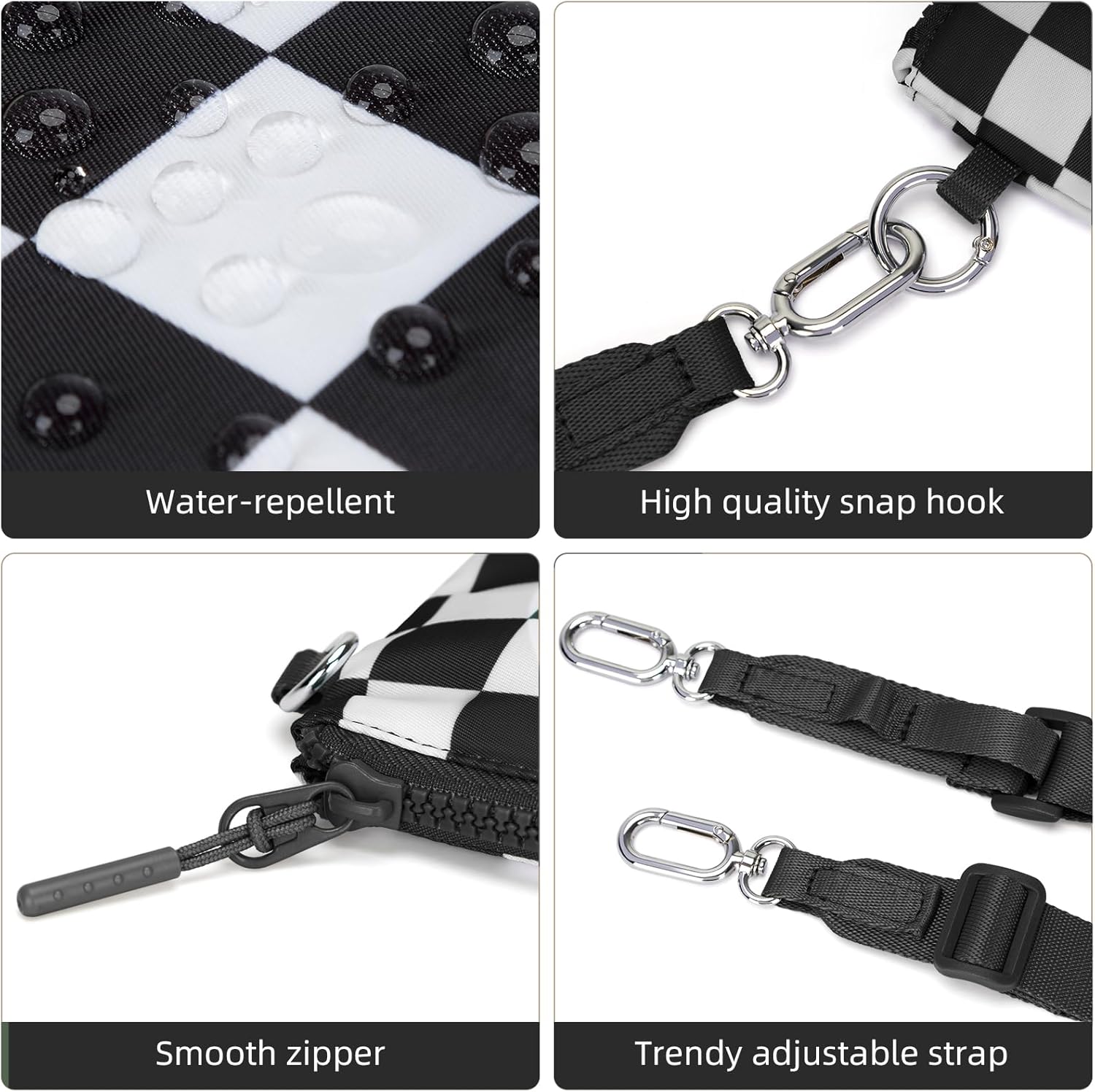 Small Checkered Dual-Pouch Sling Bag for Women Shoulder Fashion Designer Mini Crossbody Trendy Belt Purse - Image 4