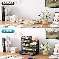 Vista 8 de Marbrasse Organizador de bolígrafos con 2 cajones + soporte de malla para bolígrafos con cajón