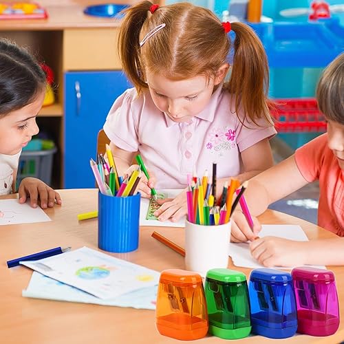 Miniatura 6 de BOPART - Sacapuntas manuales de colores a granel, 24 sacapuntas de mano pequeños con doble agujero con tapa para niños y adultos en el aula,