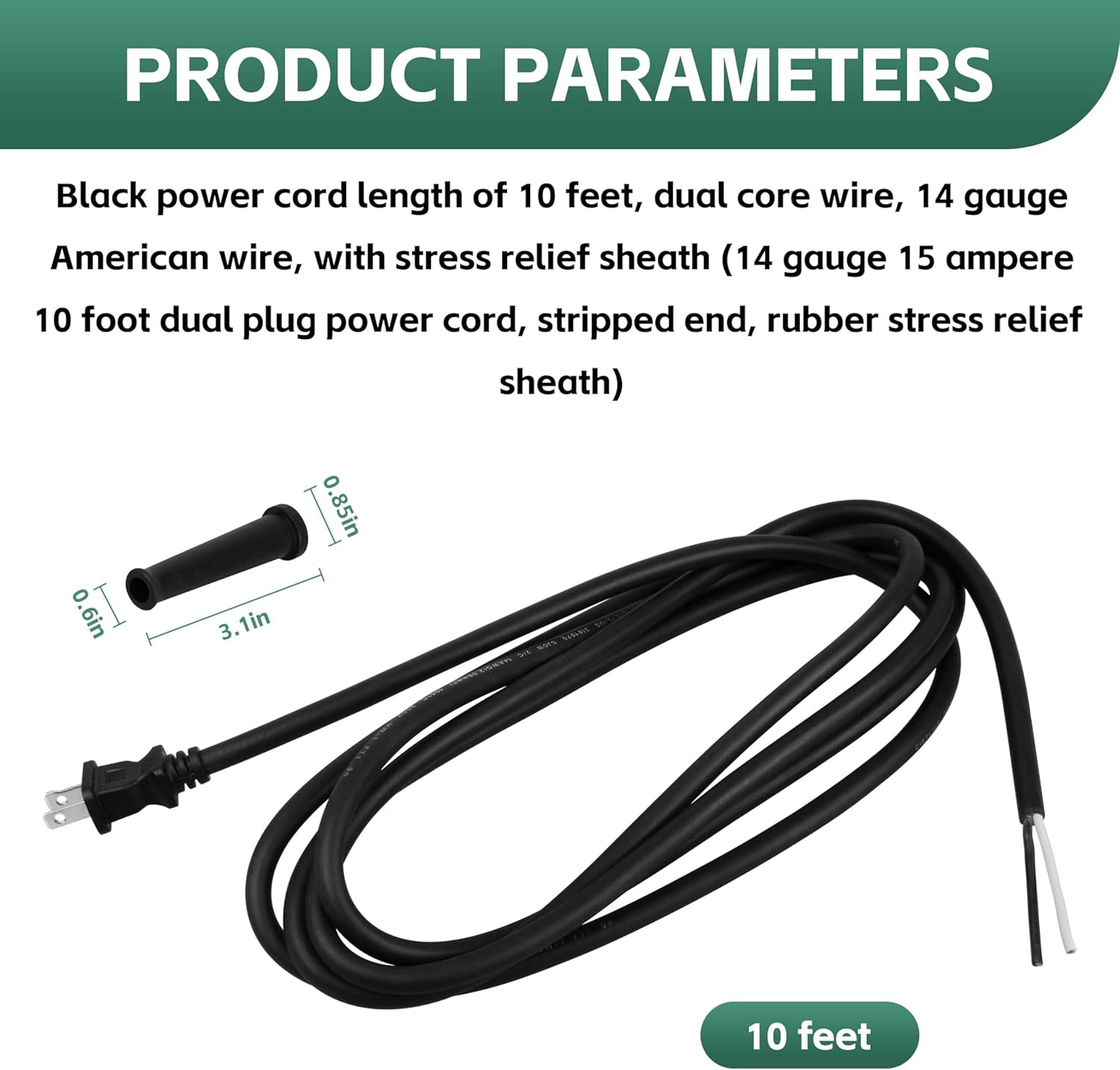 14 AWG 2 Wire 10FT Power Tool Cord Replacement 330079-98,for DeWalt Saw DW359, DW362, DW364, DW368 Ect,with Rubber Strain Relief Boot