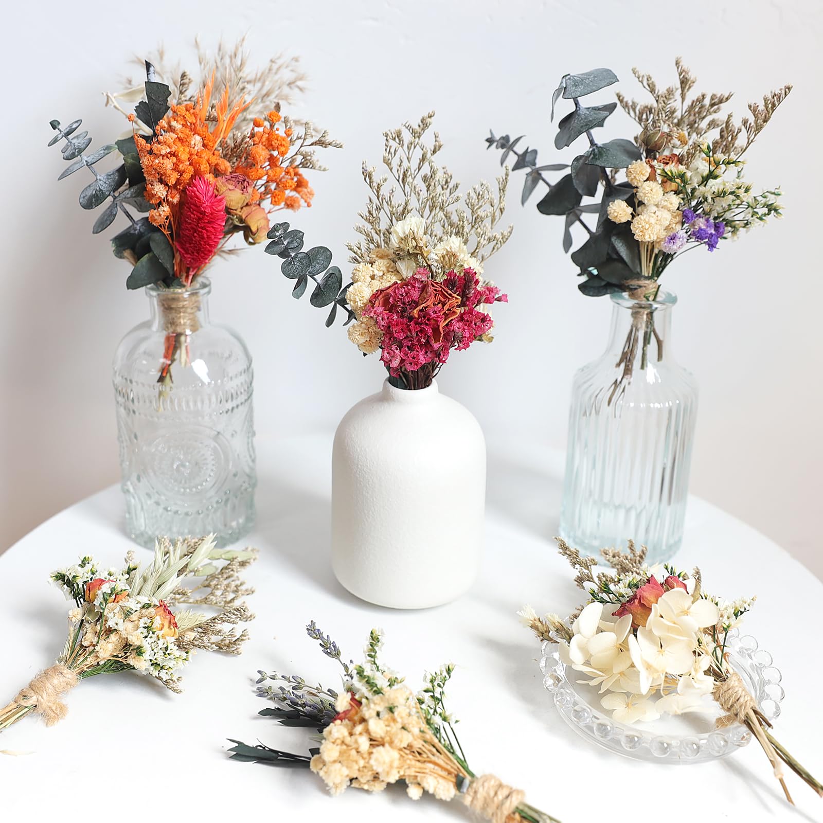 Mini bukiet suszonych kwiatów, w stylu boho, małe bukiety, mini naturalne, prawdziwe rośliny, na stół weselny, pudełko upominkowe, butelka na ciasto, dekoracja, wazon, dekoracje, rękodzieło, 6 szt.,