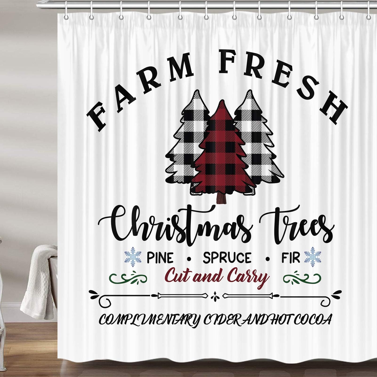 Christmas Shower Curtain 72 x 72 Inch Buffalo Check Plaid