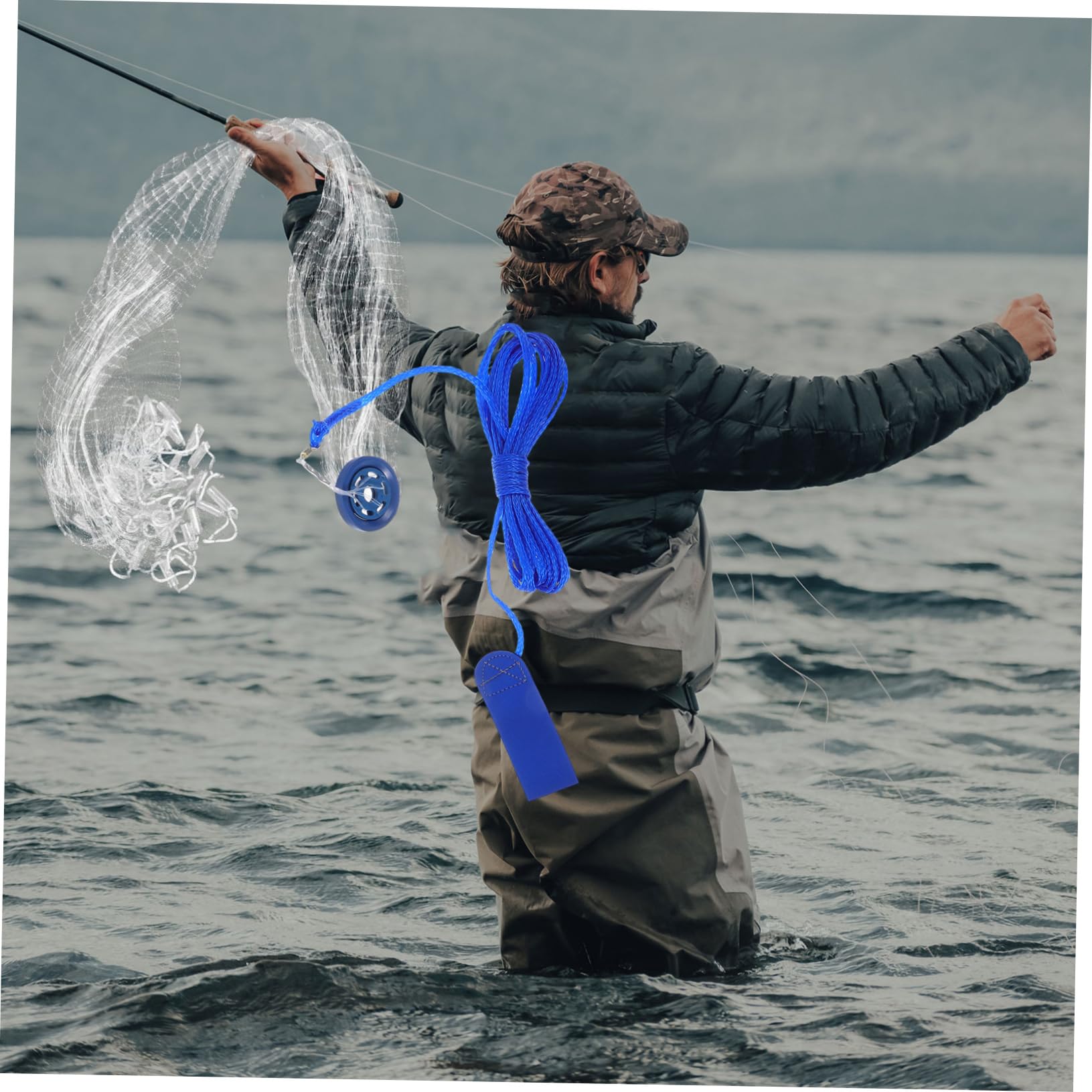 SUPVOX 1.5m Rete Da Lancio Per Pesca in Acqua Salata e Dolci Acque Rete Monofilamento Con Pesi Metallici Retino Da Pesca Mano Con Maglia Fine Portatile