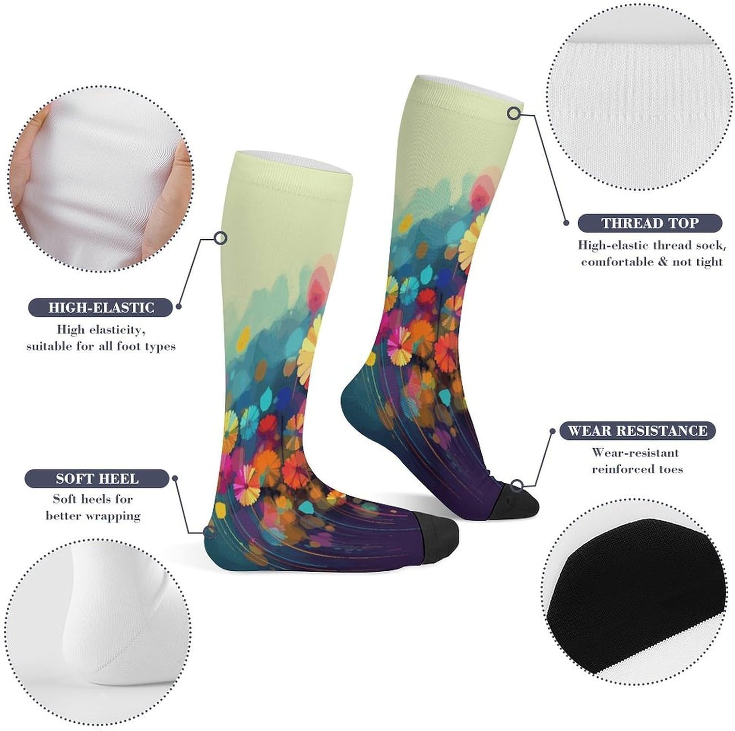 Abstract Style Colorful Flowers Crew Socks Calf Socks Athletic Crew Sock