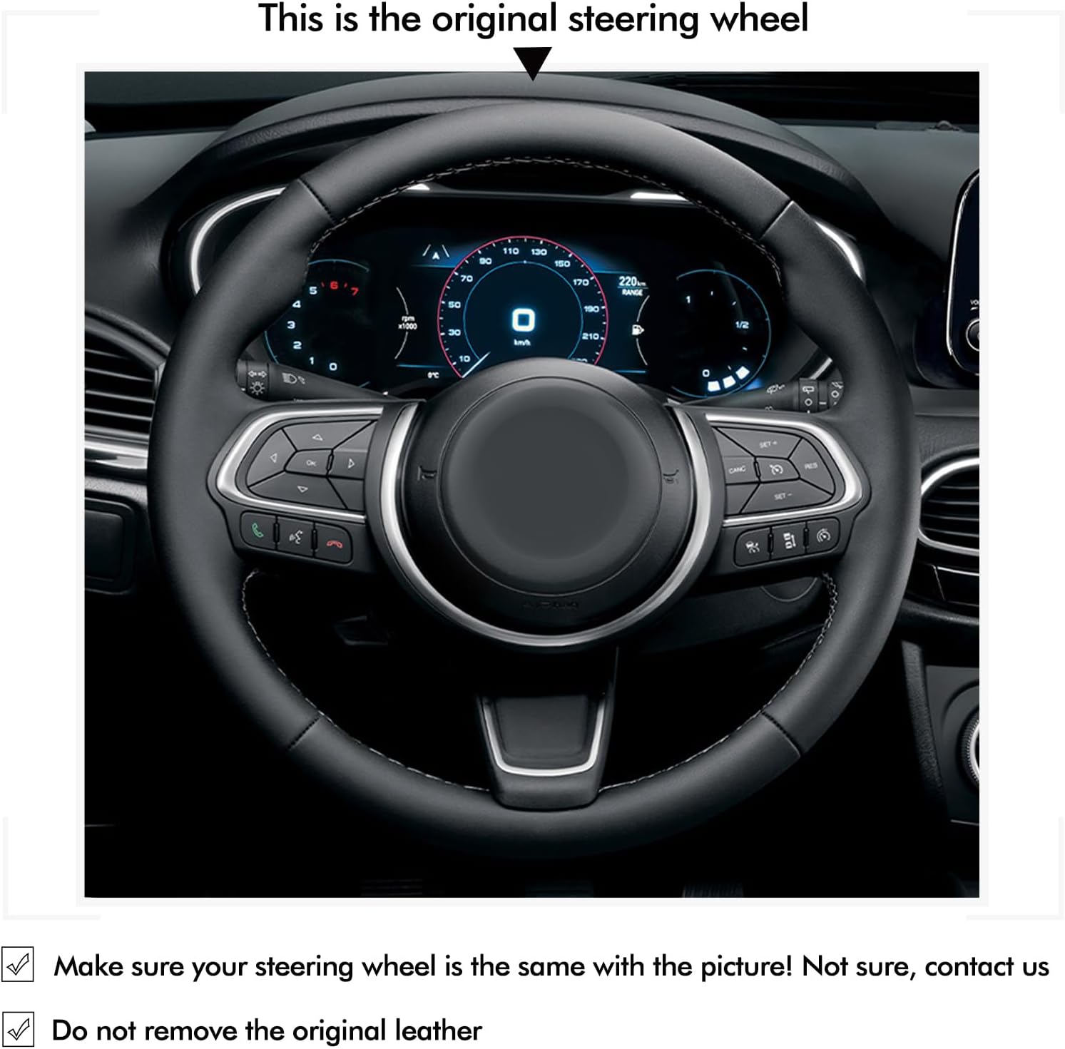 MEWANT Hand Stitched Steering Wheel Cover Wrap for Fiat 500X 2022-2025 Steering Wheel Accessories for Fiat 500X 2022-2025