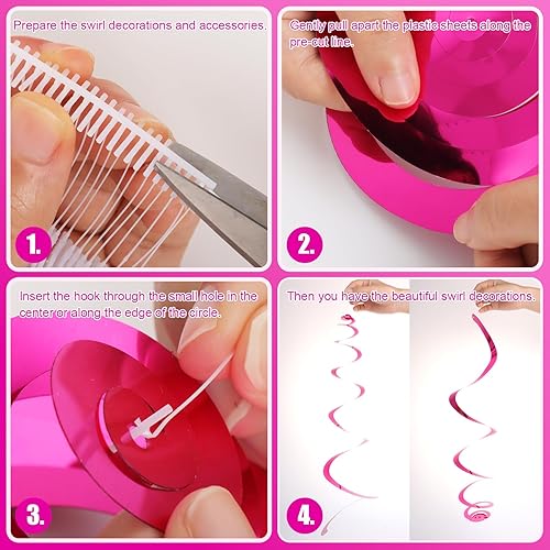 Miniatura 9 de Decoraciones de remolinos de fiesta iridiscentes brillantes, decoraciones de remolinos colgantes de plástico para techo, serpentina de plástico para