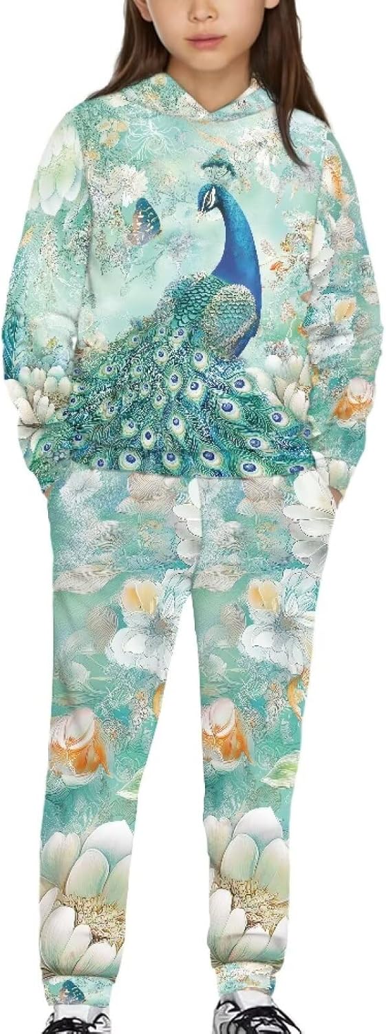 Girls Clothes 2-Piece Hoodie Tracksuit with Pockets Pant Sets