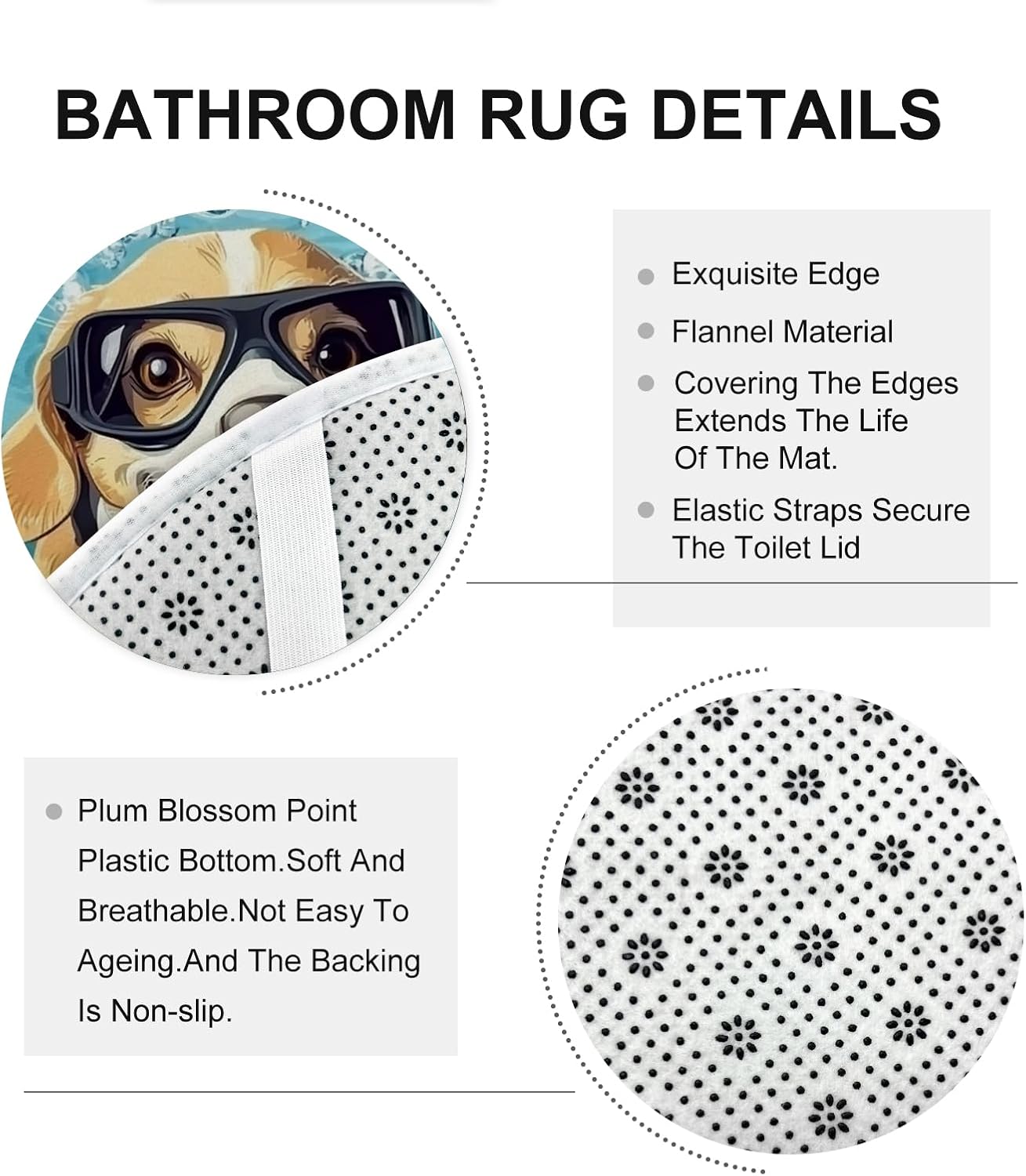 4PCS Spring Beagle Dog Bathroom Accessory Sets with Non-Slip Rug, U Shape and Toilet Lid Cover Mat, Fun Puppy Kids Ocean Cartoon Bathroom Decorative-72''x72''