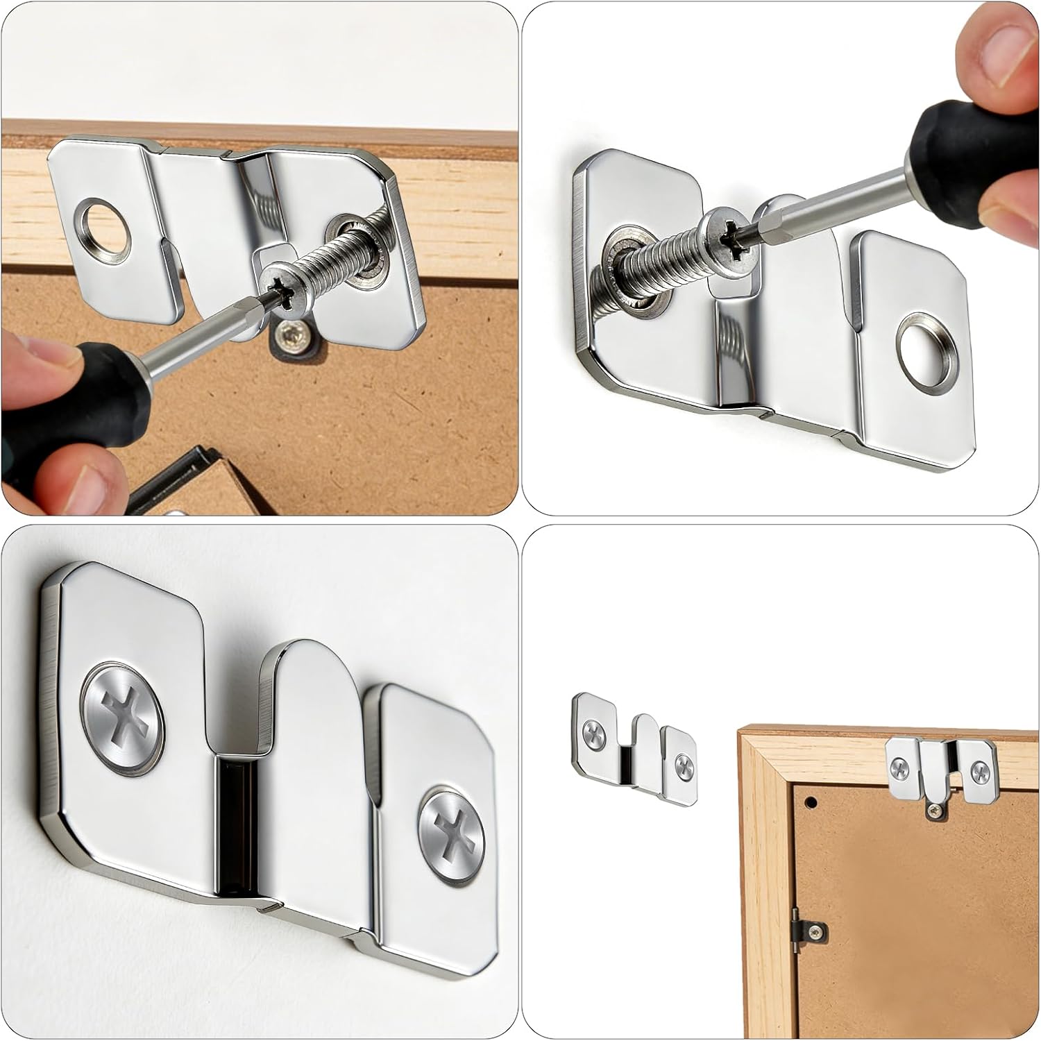 Pack of 14 Picture Frame Hangers Stainless Steel Hang Code Wall Painting Invisible Keys Furniture Connectors Hardware Accessories Various Decorations Mirror Photo Frame 19 x 44 mm with Screw