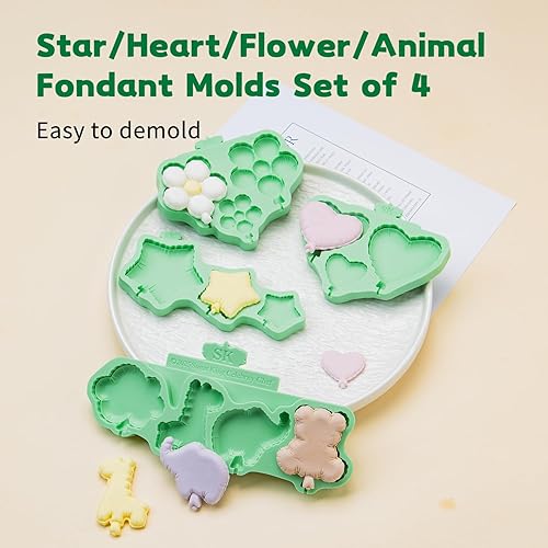 Miniatura 5 de KALAIEN Moldes de silicona para chocolate con estrella, forma de corazón y gomitas, moldes de fondant de flores para moldes de velas, bandeja de